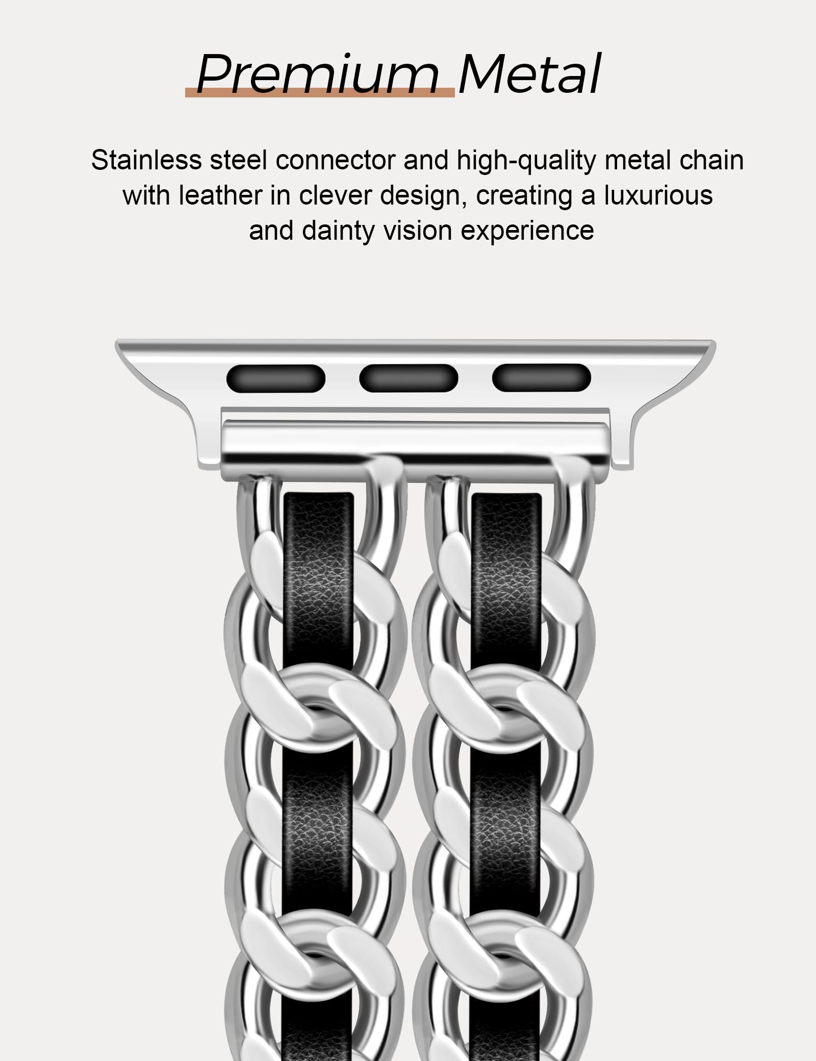 Jr.Dm Silver Watch Bands For Women Compatible With Apple Watch Band Leather 42Mm(S3/2/1) 44Mm 45Mm 46Mm 49Mm Adjustable Metal Ba