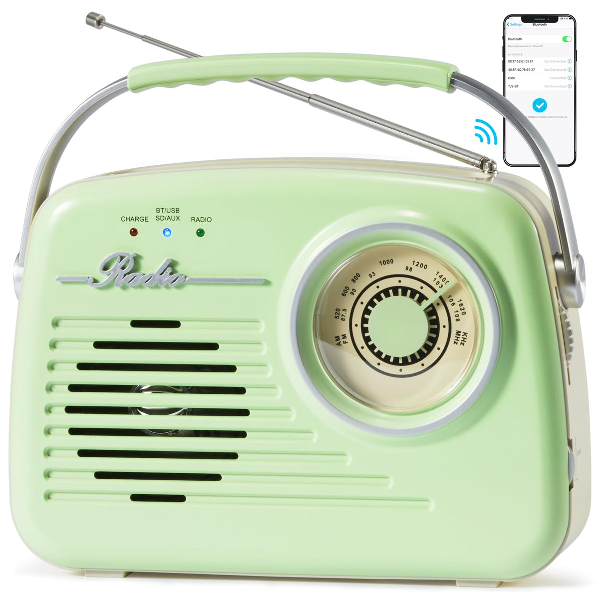 Radios Portable Am Fm, Small Retro Vintage Radio Bluetooth, C*4 Battery Operated Radio Or Plug In Wall, Support Sd Card Aux Usb