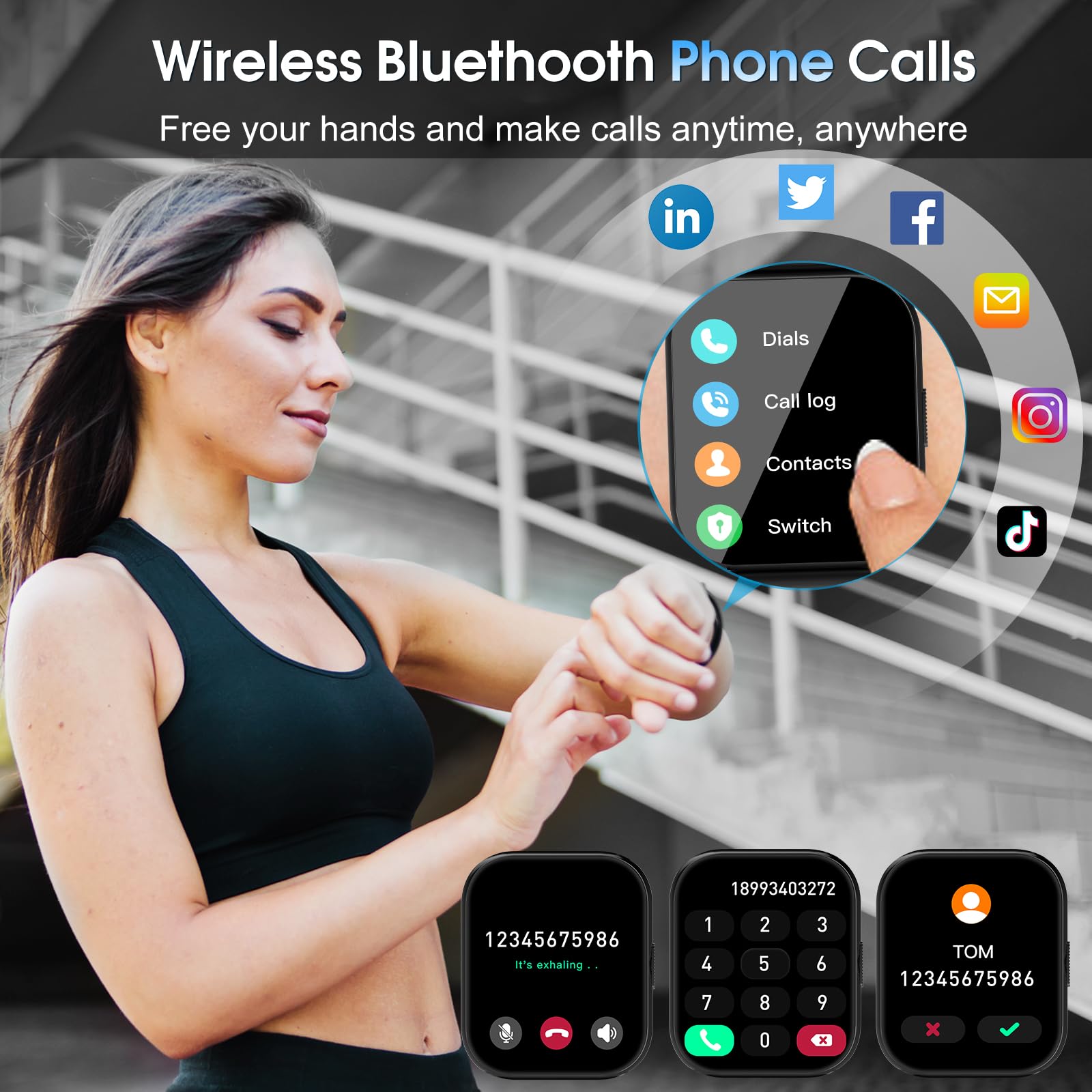 Smart Watch (Answer/Make Calls), 1.85'' Smartwatch For Men Women Ip68 Waterproof, 100+ Sport Modes, Fitness Activity Tracker Hea