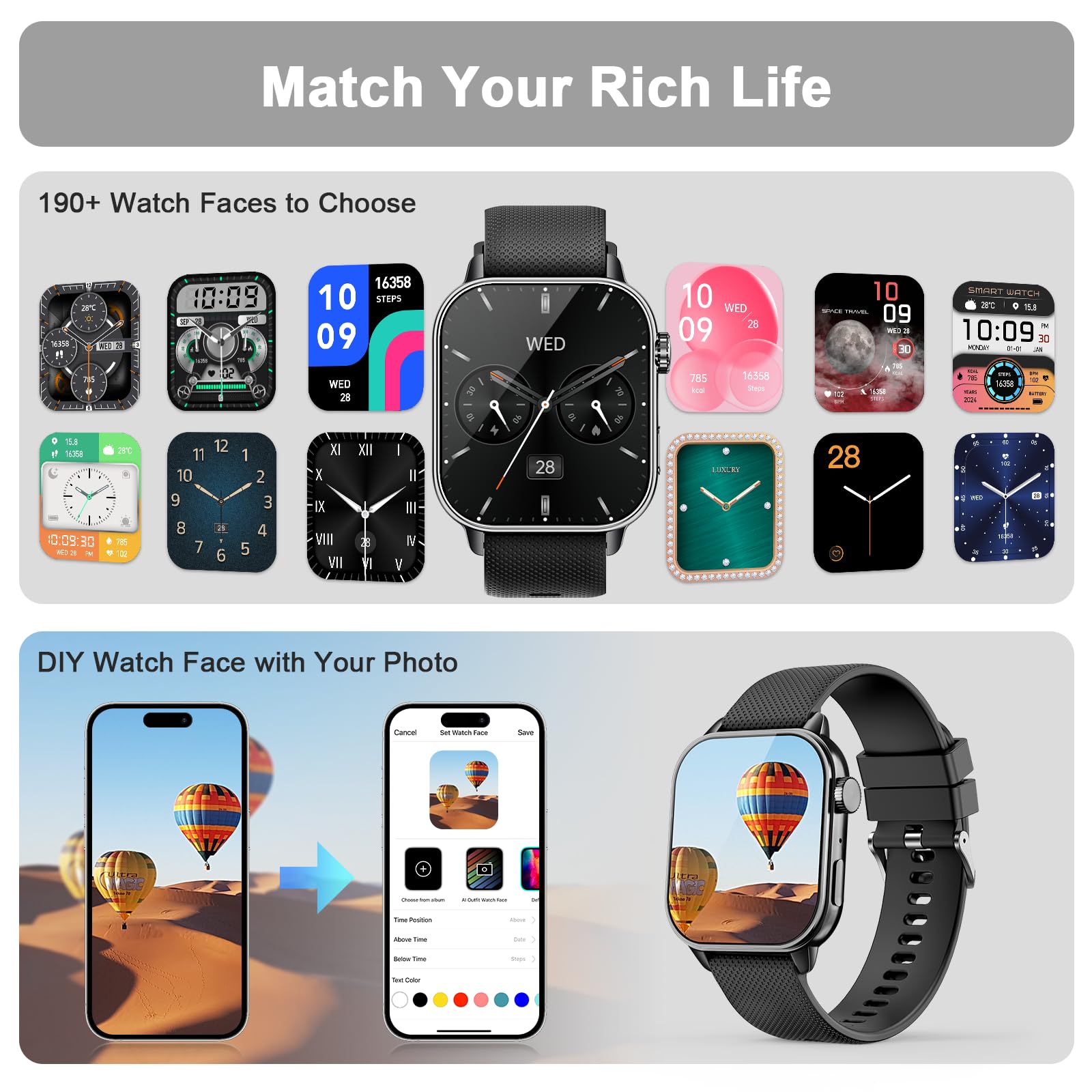 Smart Watch For Men Women(Answer/Make Calls), 1.85 ' ' Amoled Hd Always On Display, Smartwatch With Calories/Heart Rate/Sleep Mo