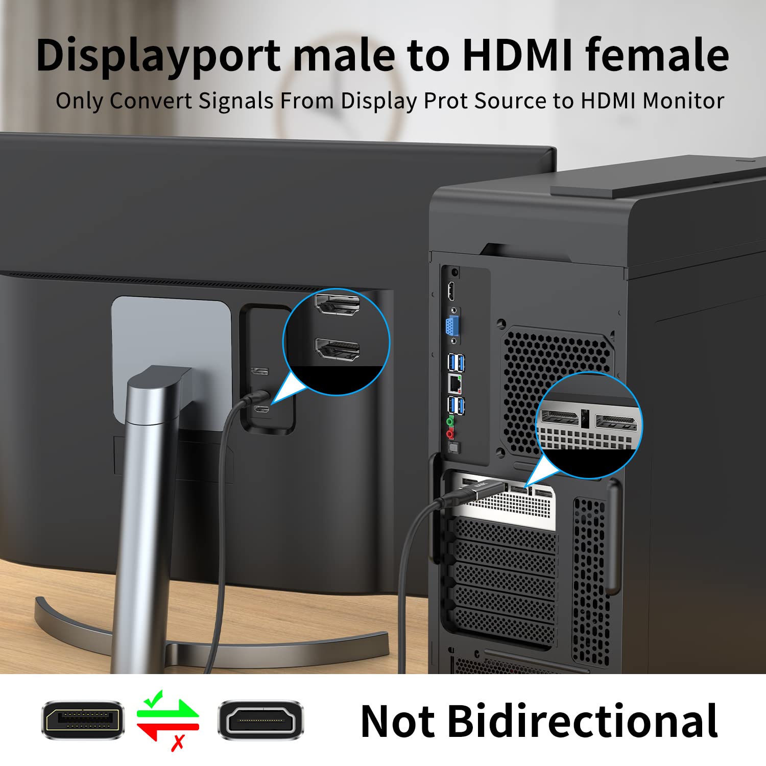 Iiabc Displayport To Hdmi Adapter (2Pack) 4K 24K Gold Plated Displayport Dp To Hdmi Female Converter,Uni Directional Display Por