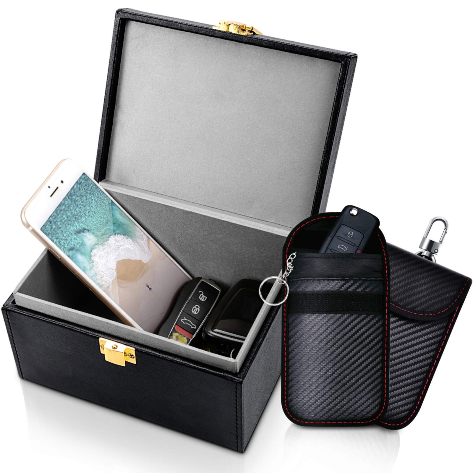Samfolk Faraday Box With Faraday Pouch 2 Pack, Keyless Entry Car Key Safe Protector Rfid Anti Theft Signal Blocking Cages