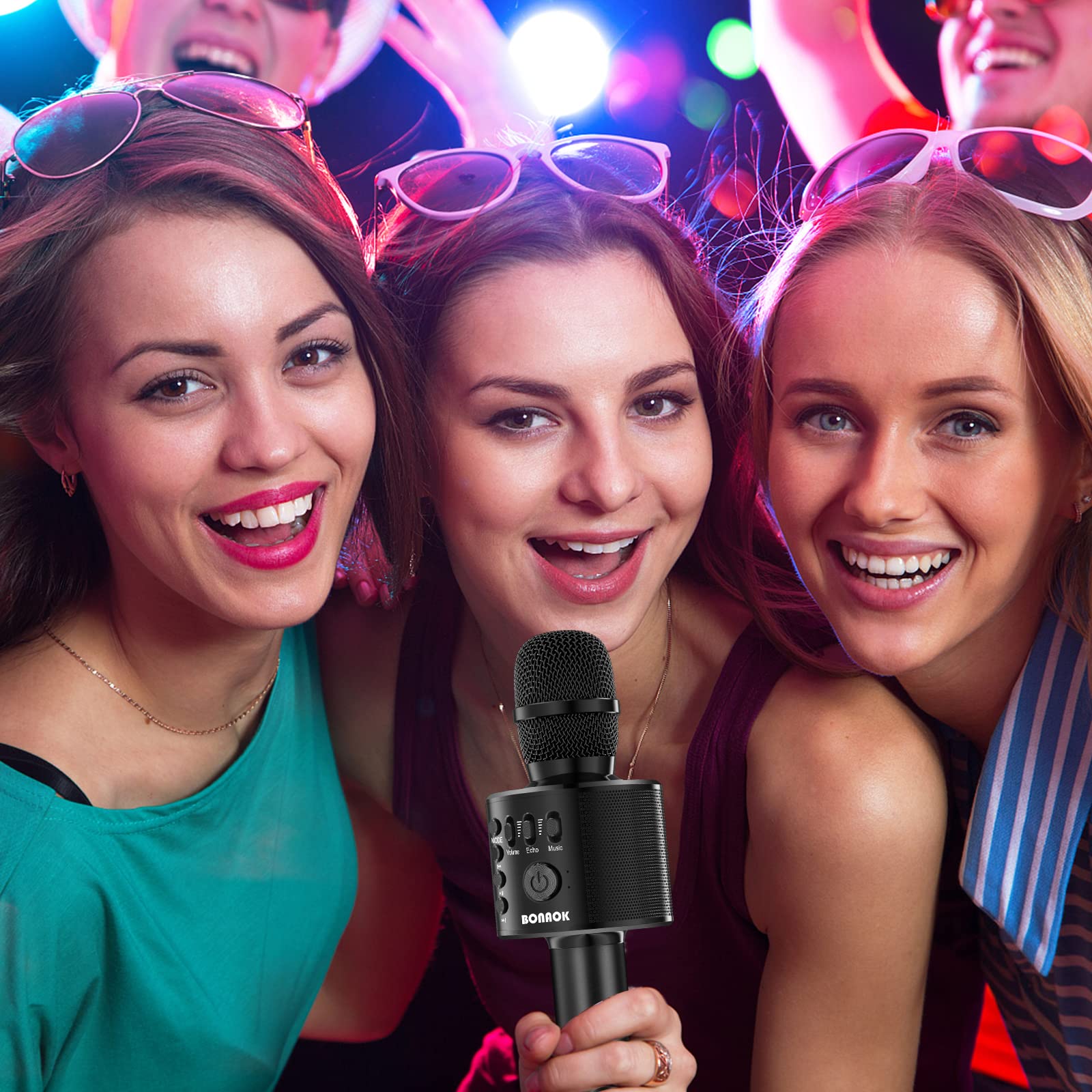 Bonaok Wireless Bluetooth Karaoke Microphone,3 In 1 Portable Handheld Karaoke Mic Speaker Machine Home Party Birthday For All Sm