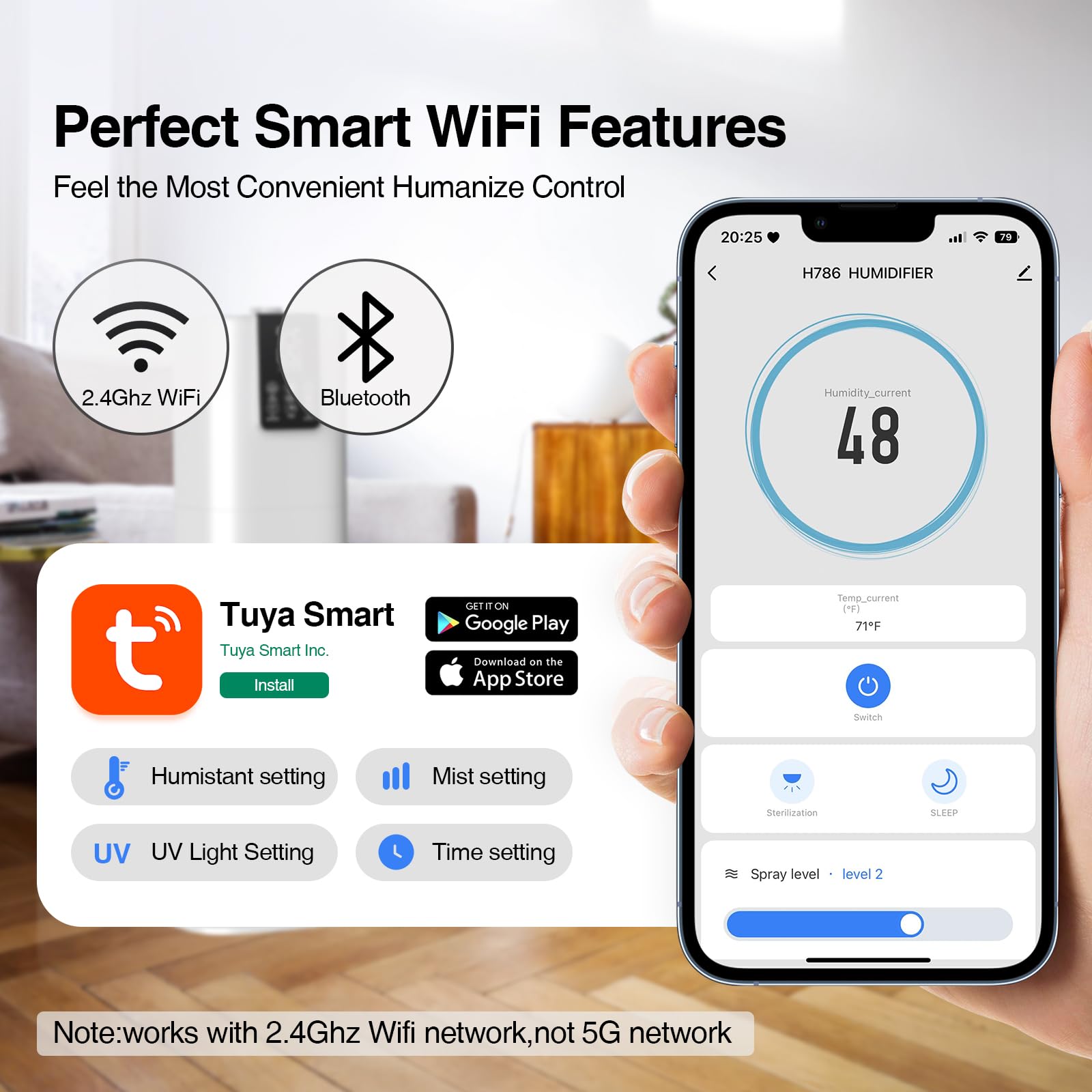 Smart Humidifiers Large Room Bedroom Home,2.11Gal(8L) Quiet Top Fill Cool Mist Humidifier,Smart App & Remote Control, 3 Speed Hu
