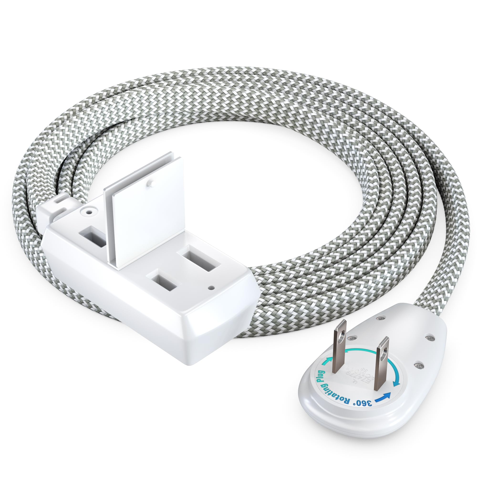 Maximm Cable 6Ft 360 Rotating Flat Plug Extension Cord/Wire, 16 Awg Multi 3 Outlet Extension Wire Braided, 2 Prong With Safety C