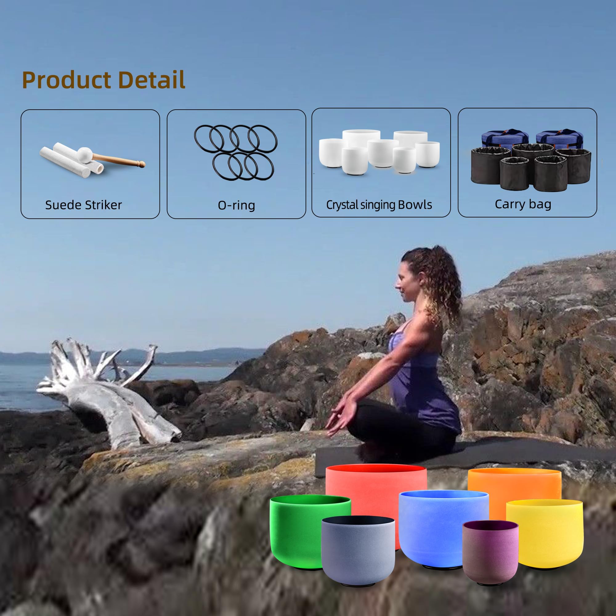 Kresec 7 Chakra 432Hz Crystal Singing Bowl Set   6 12 Inch Frosted Quartz Sound Therapy Bowls For Meditation, Yoga & Reiki   Inc