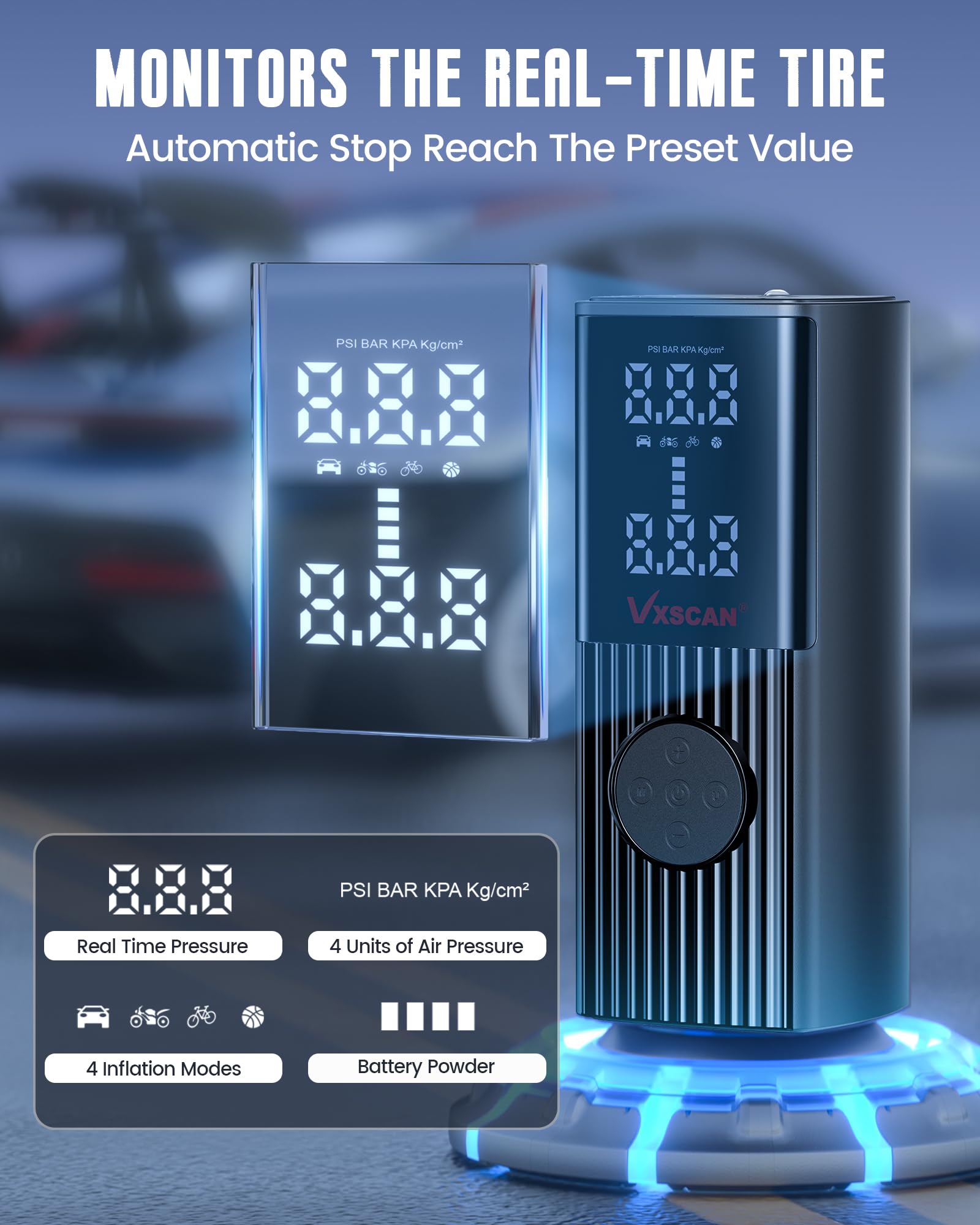 Vxscan Tire Inflator Portable Air Compressor For Car Tires, 150 Psi & 20000Mah Battery 4X Fast Inflation Cordless Tire Pump, 12V
