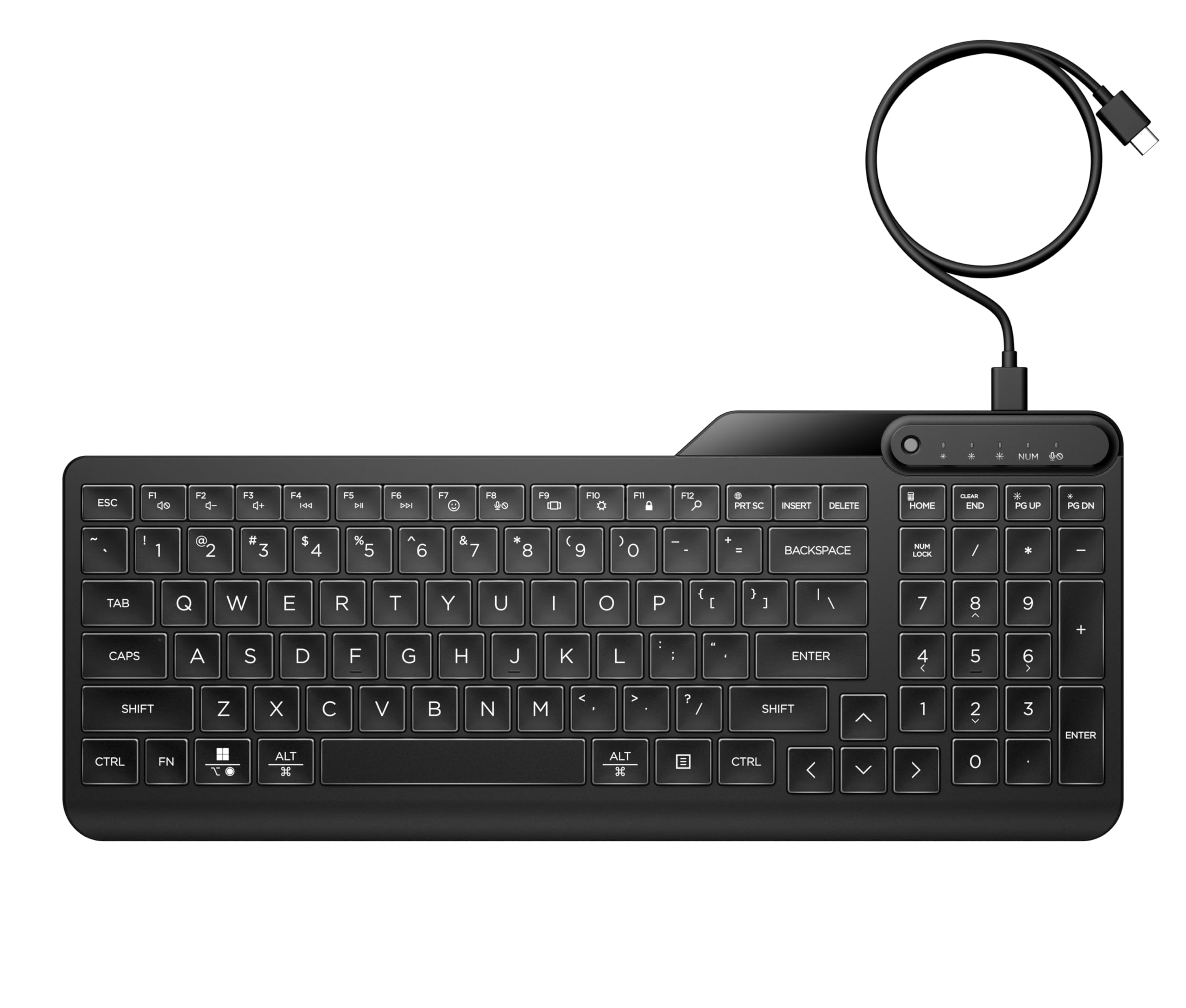 HP 400 Backlit Wired Keyboard (Ash Wired)  Warm White LED Illuminated Keys w/ 3 Brightness Levels  Slim & Portable Design  12