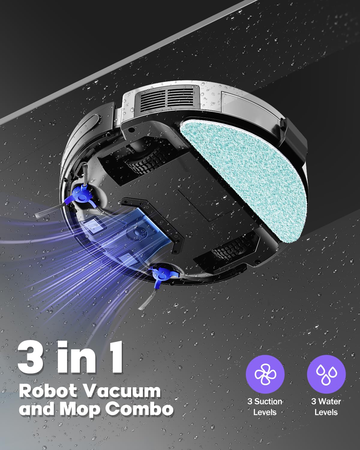 Pureatic V3 2 In 1 Robot Vacuum And Mop Combo?5000Pa Suction, Works With 2.4G Wifi/Alexa/App/Remote Control, Schedule Cleaning,