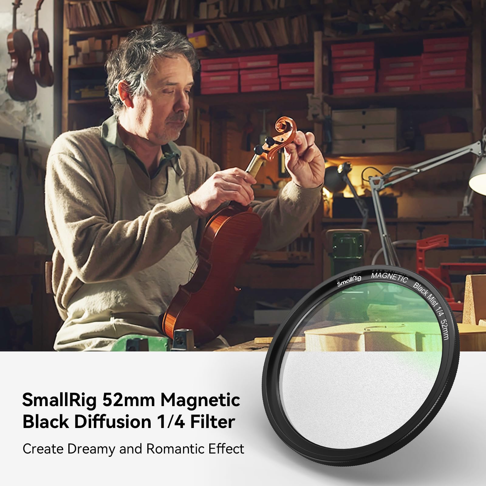 Smallrig 52Mm Magnetic Black Diffusion 1/4 Filter Mist Dream Cinematic Effect Filter Hd Optical Glass 28 Layers Multi Nano Coate