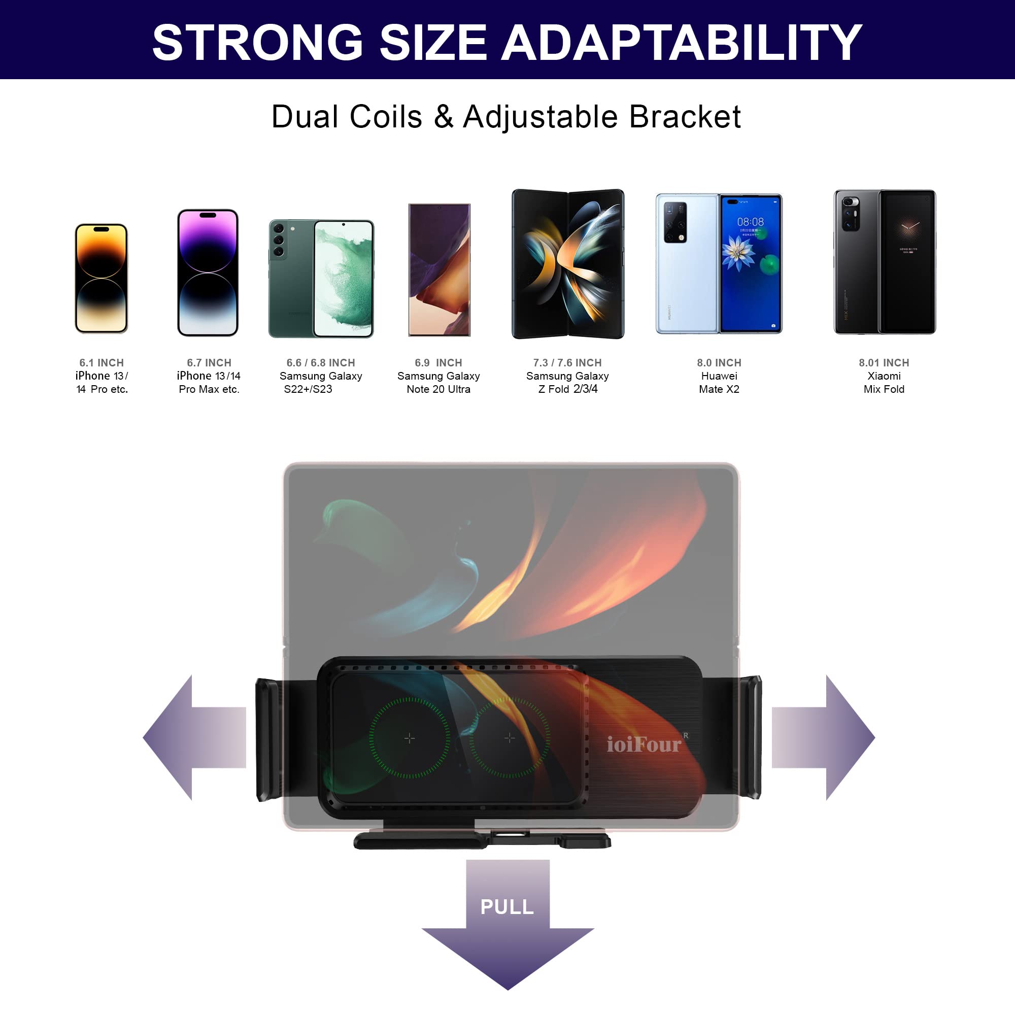 Ioifour 15W Qi Wireless Car Charger Auto-Rotating Dual Coils Fast Charging Vent/Dashboard Phone Mount Holder For Samsung Galaxy