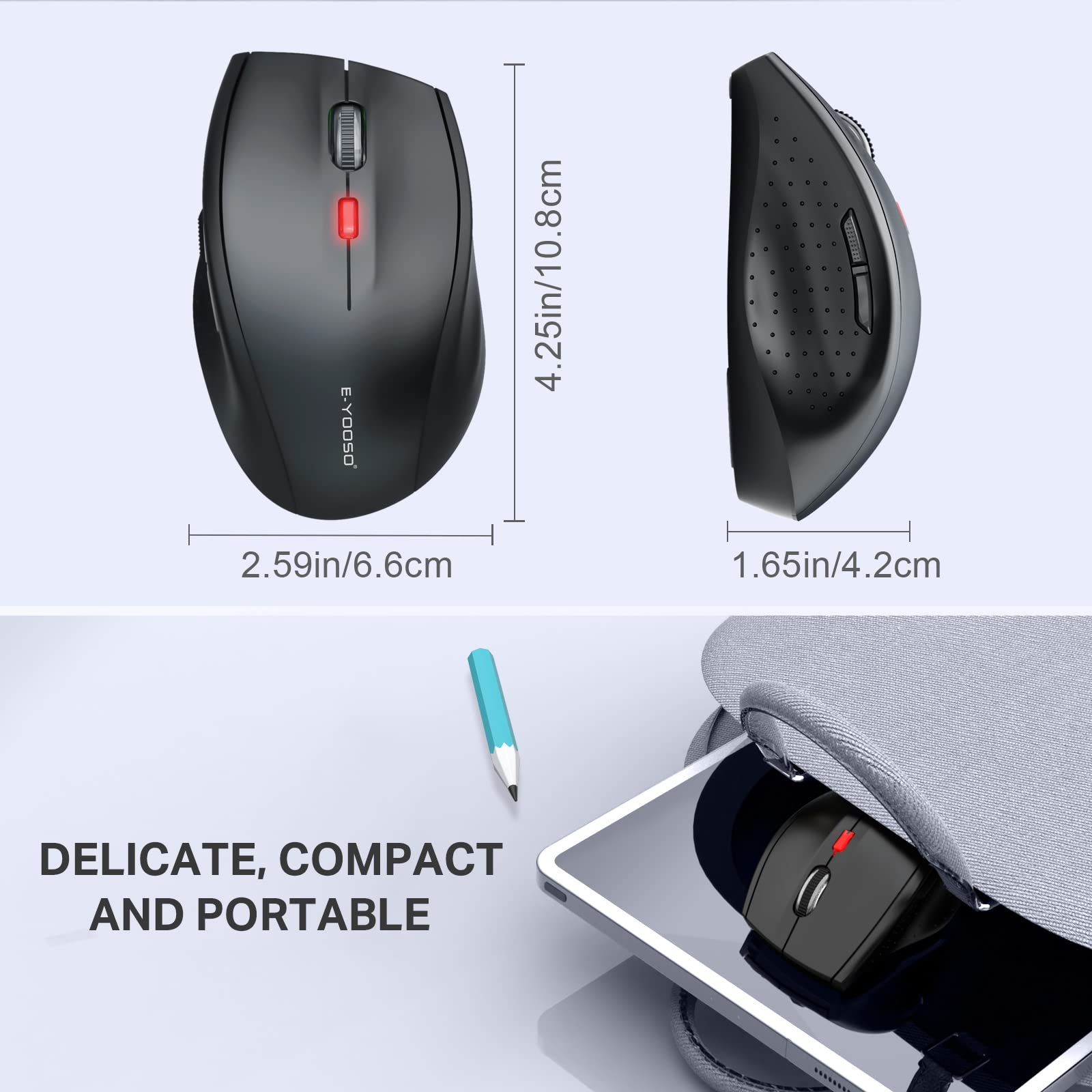 E Yooso Bluetooth Wireless Mouse, Bluetooth 5.0 & 3.0 Mouse 2.4Ghz Ergonomic Wireless Optical Mouse With Usb Nano Receiver, 5 Ad
