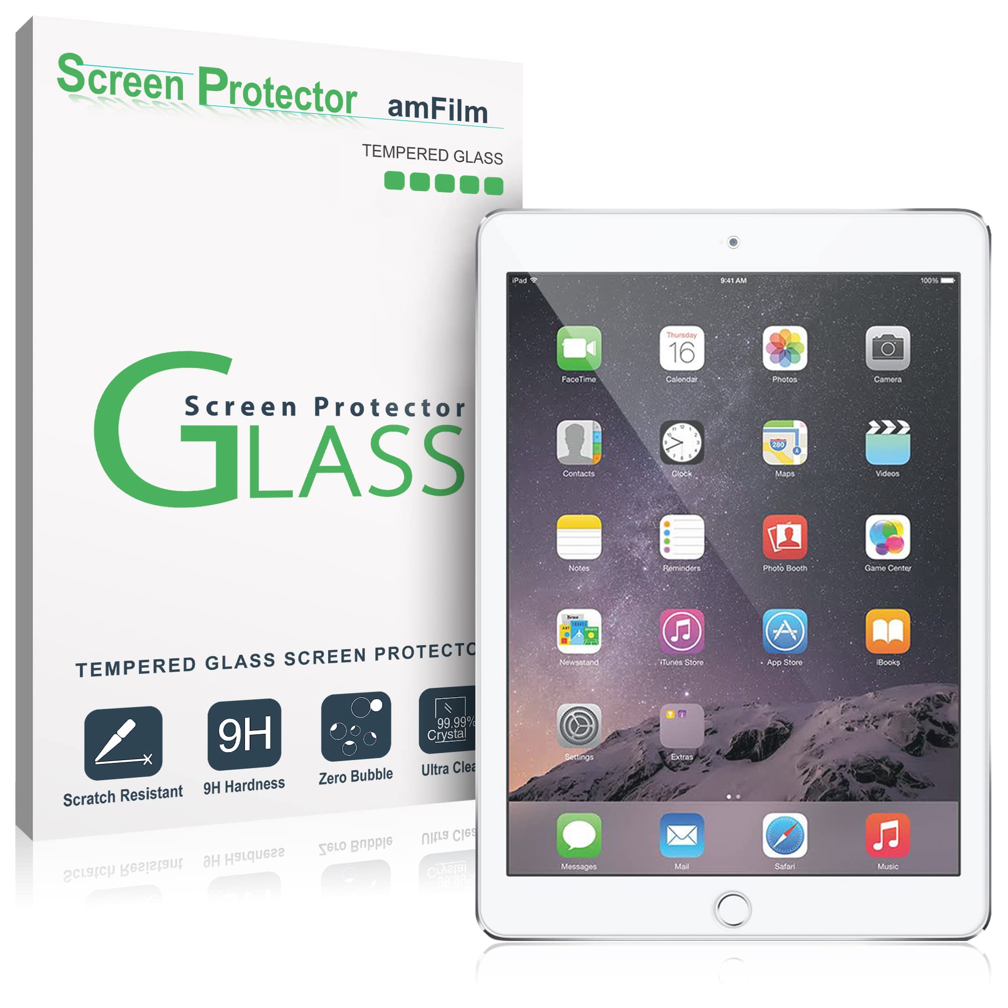 Amfilm Glass Screen Protector For Ipad 9.7 6Th Gen, 5Th Gen, Ipad Pro 9.7, Ipad Air, Air 2, Tempered Glass, Apple Pencil Compati