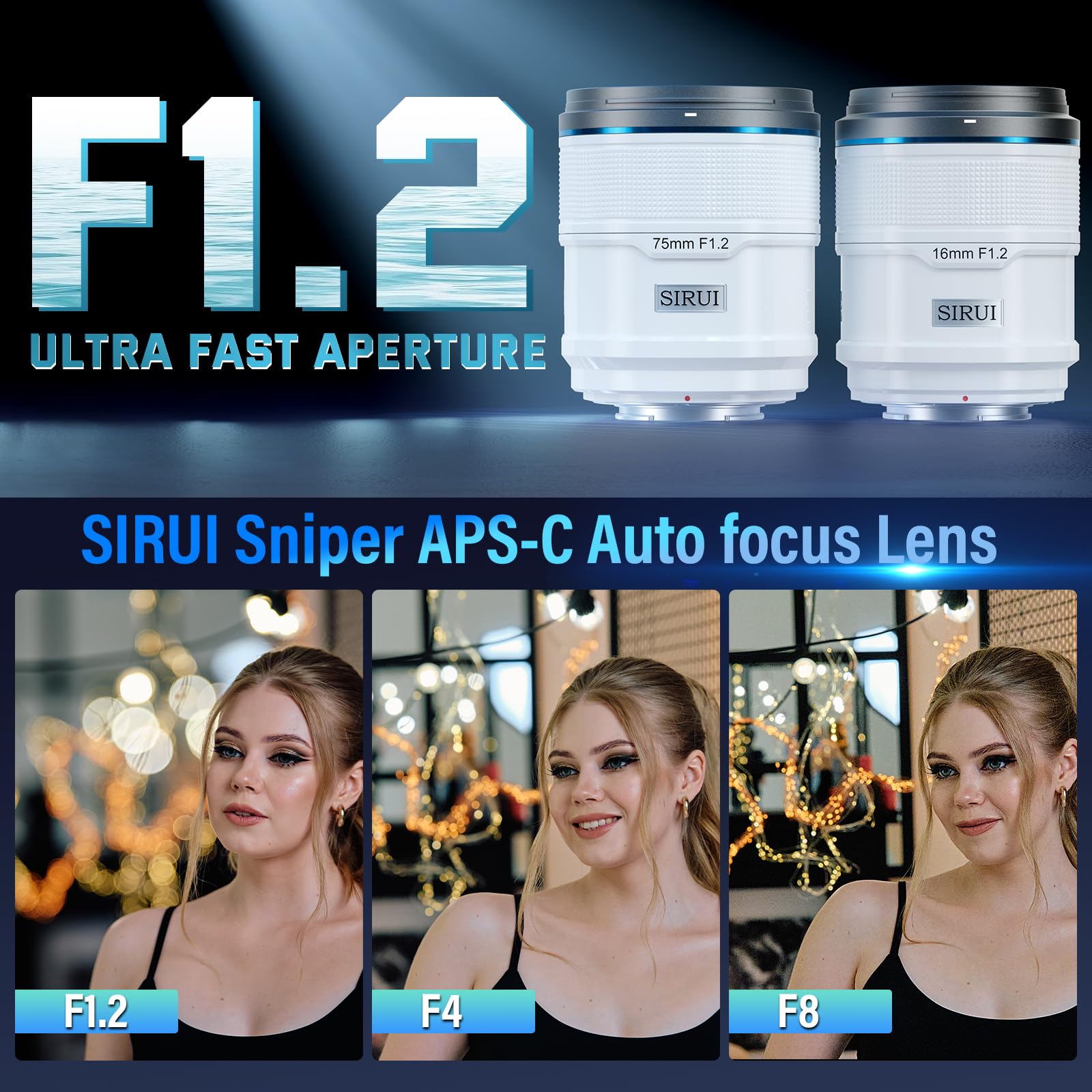 Sirui Sniper 16Mm, 75Mm Autofocus Lens Set, F1.2 Wide Angle Aps C Camera Lens For A5, A6, Fx30, Zv E10 (E Mount, White)
