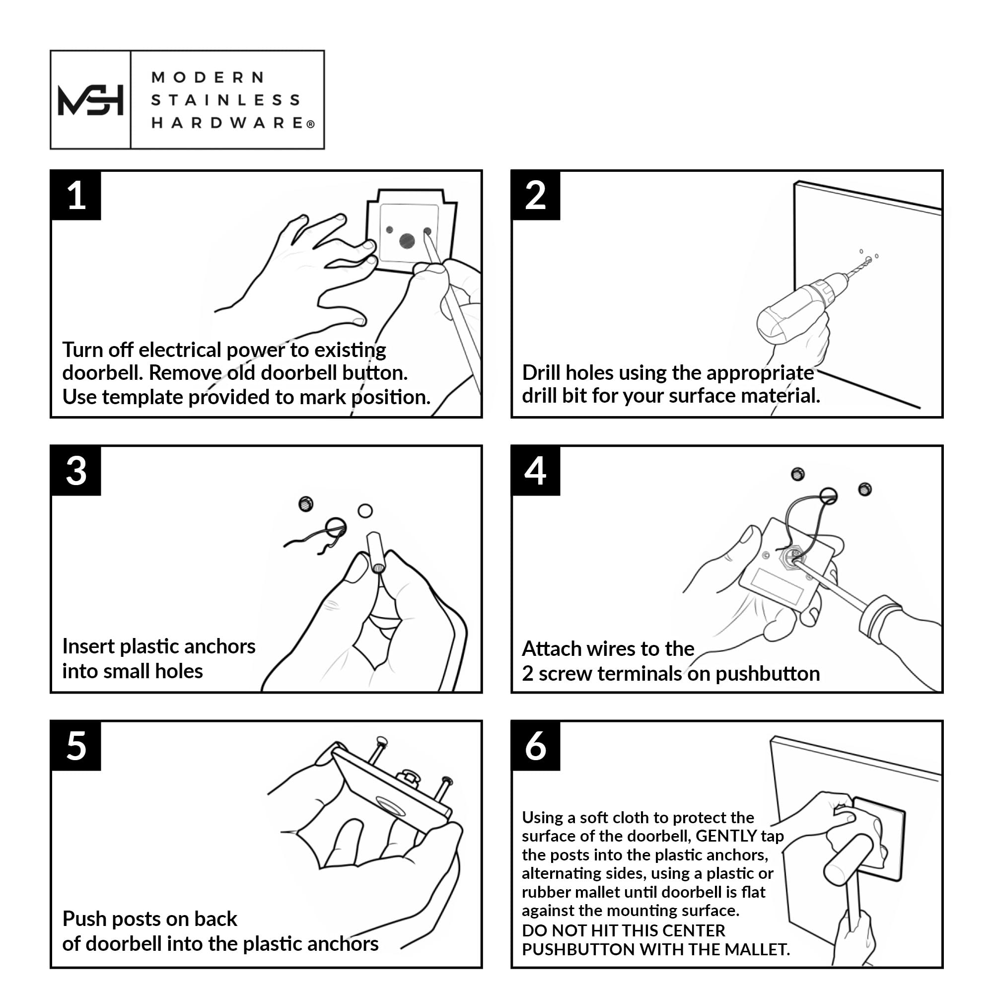Msh Modern Stainless Hardware Model R7 Black Doorbells, R Series Anodized Aluminum Doorbells 1.37    X 3.14    X 5/32