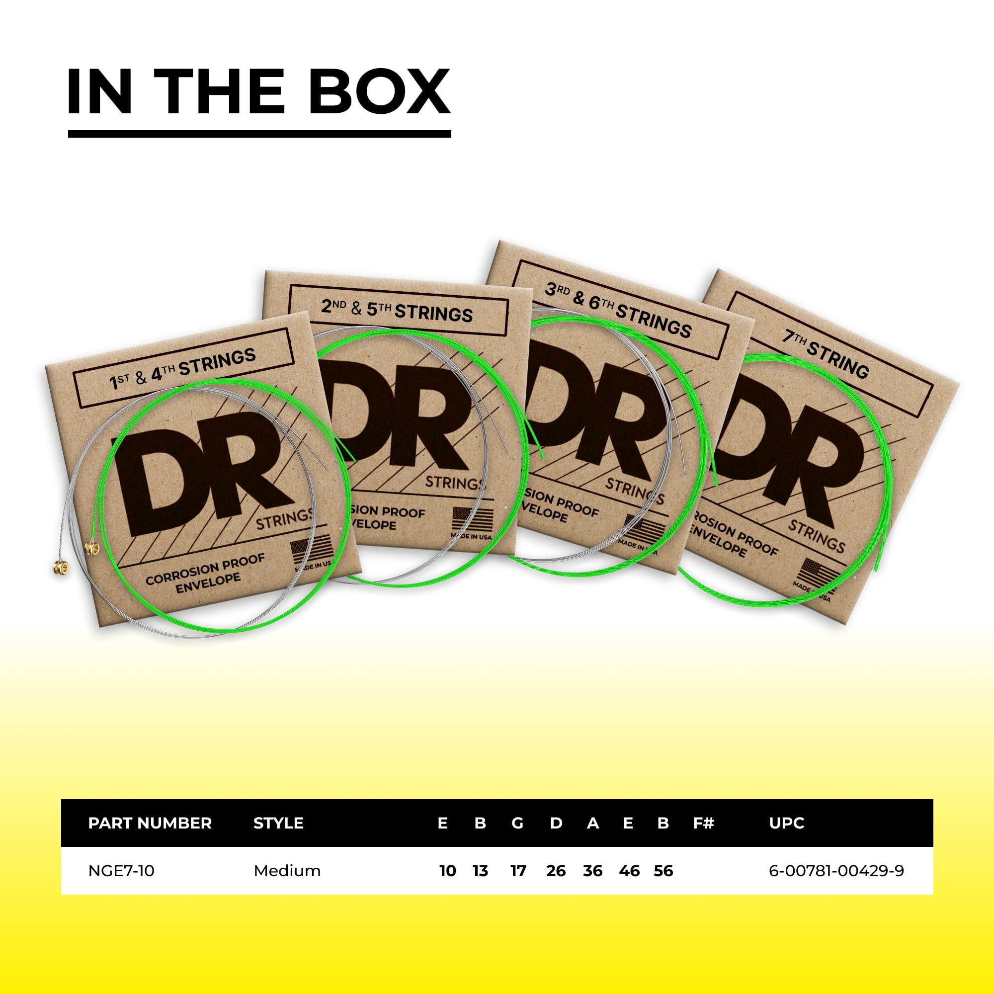 Dr Strings Hi-Def Neon Green Coated Medium 7-String Electric Guitar Strings (10-56) Neon Green