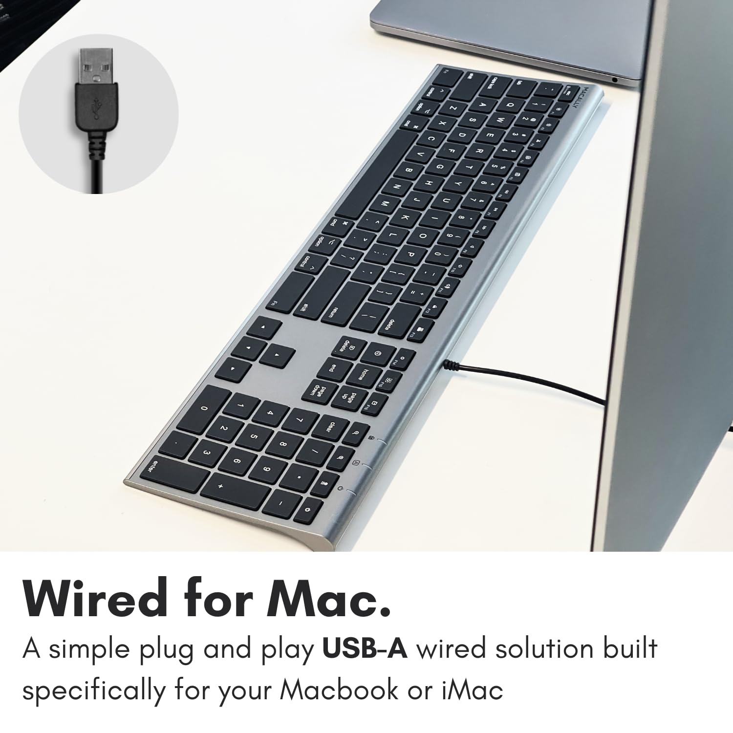 Macally Ultra-Slim Usb Wired Computer Keyboard - Works Great As Both A Windows Or Wired Mac Keyboard - Compatible Full Size Appl