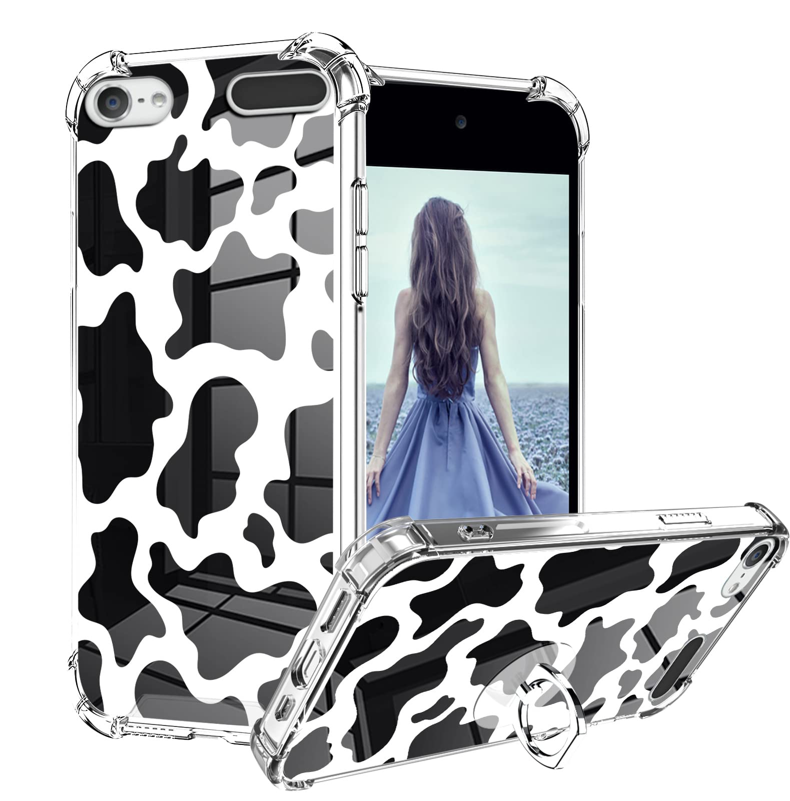 Ook Compatible With Ipod Touch 7 6 5 Generation Case Ring Holder Stand For Girls Woman Kids,Soft Tpu Bumper Pc Back Shockproof P