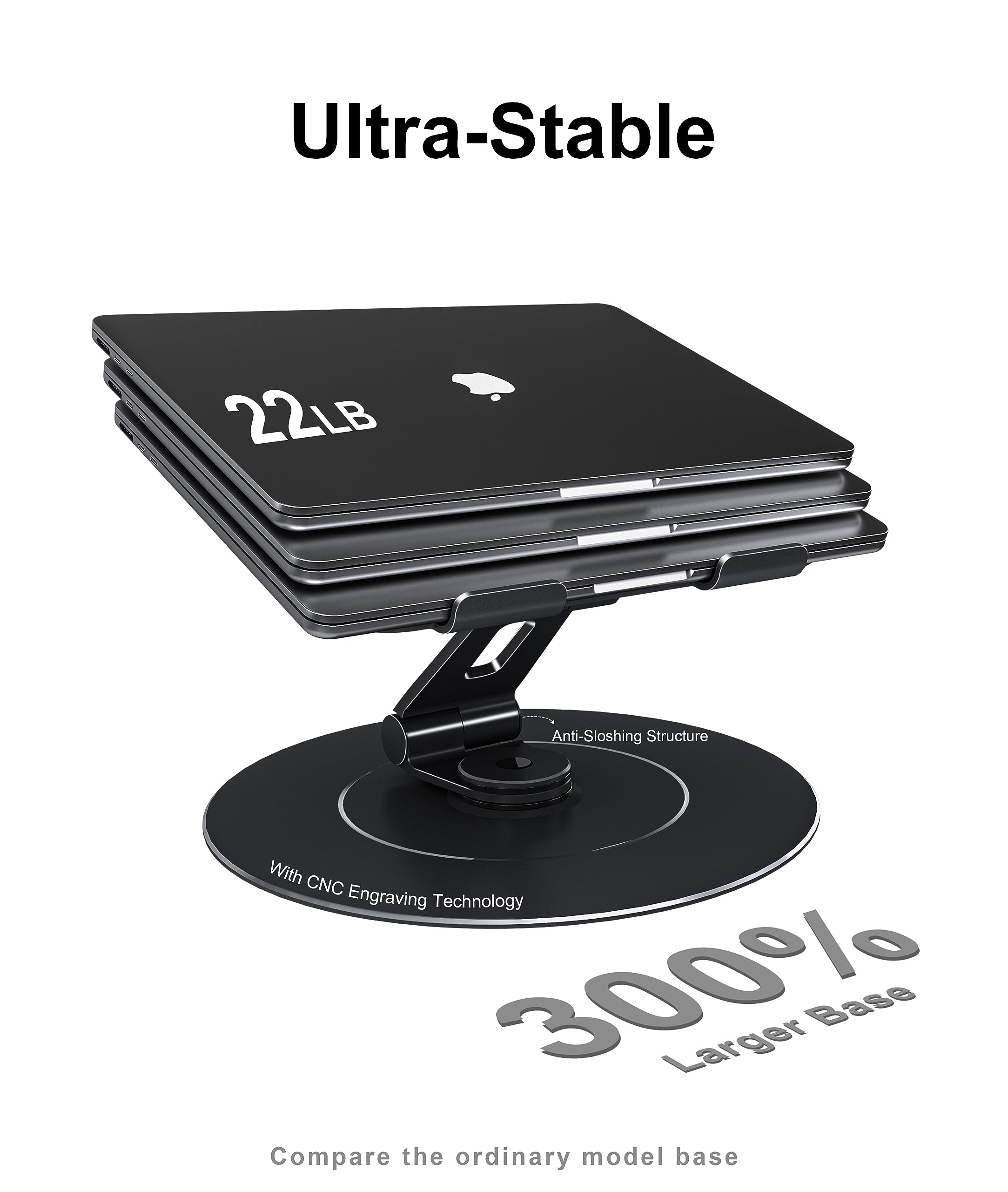 Loxp Ultra Stable Swivel Laptop Stand For Desk With 360 Rotating Larger Base, Military Grade Aluminum Anti Loosening Structure