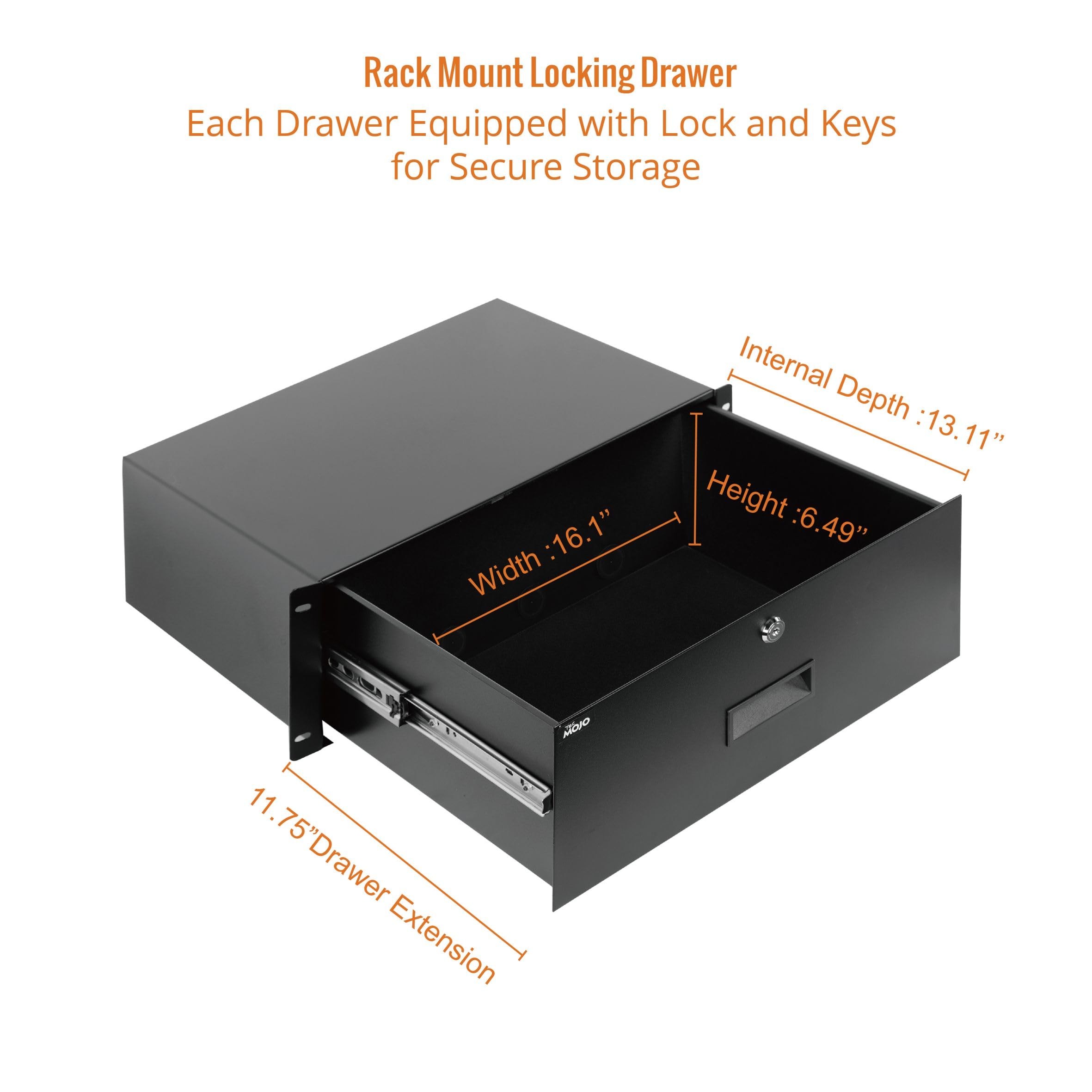 Tecmojo 4U Locking Rack Mount Drawer   22Lb (10 Kg) Secure Lockable Steel Storage Rack Drawer For 19'' Network Equipment/Server/