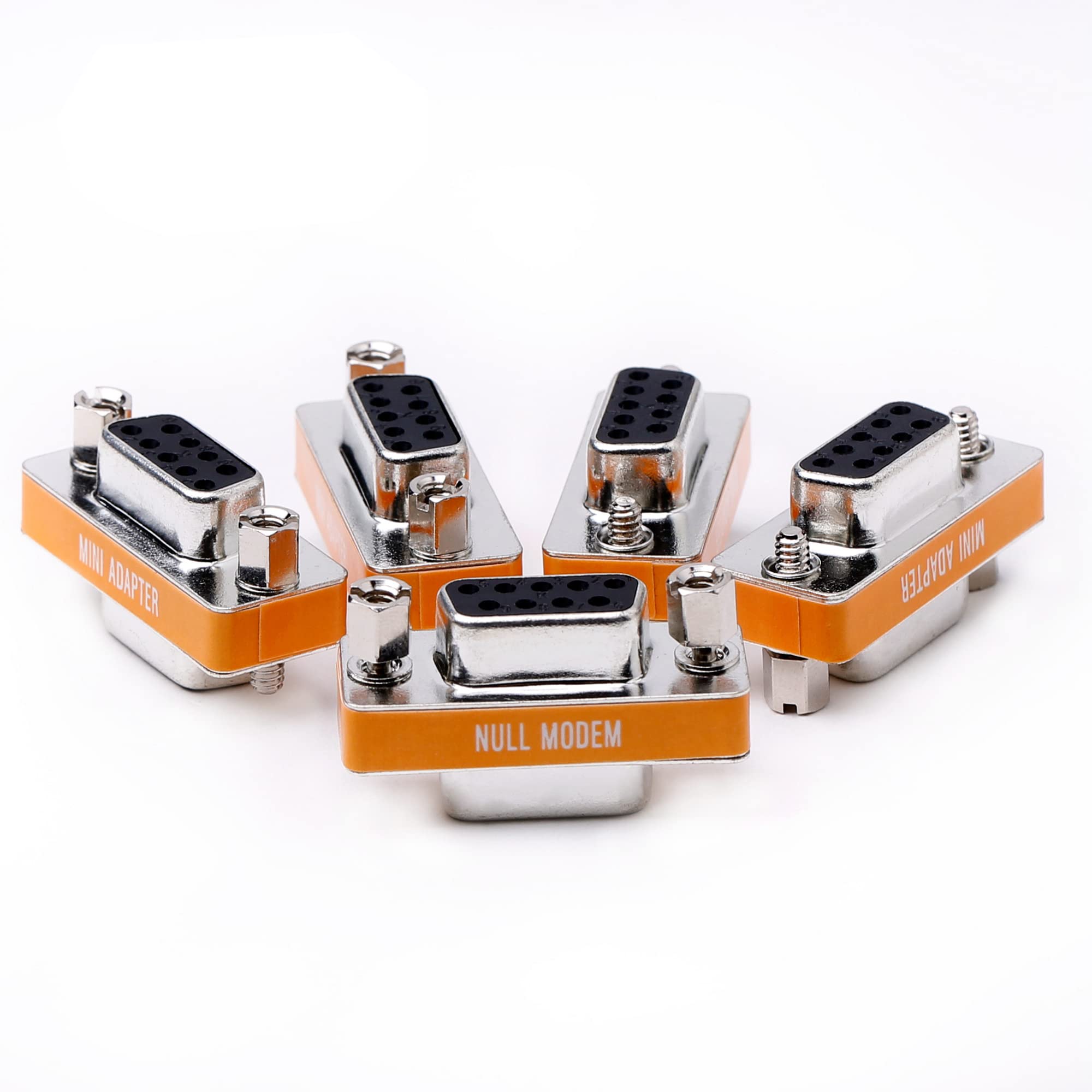 Arnorin DB9 Null Modem Female to Female Slimline Data Transfer Serial Port Adapter 5 Pack