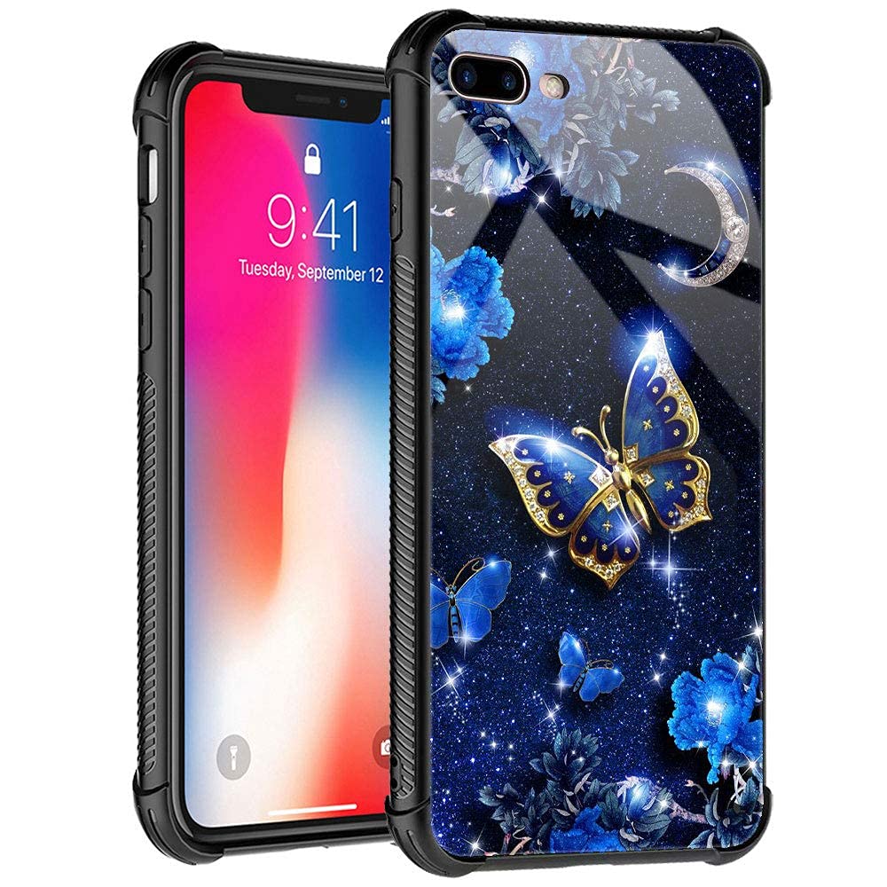 Tnxee Case Compatible With Iphone 8 Case, Blue Sky Flower Moon Butterfly Case For Iphone Se 2020 Case For Girls Women Pattern De