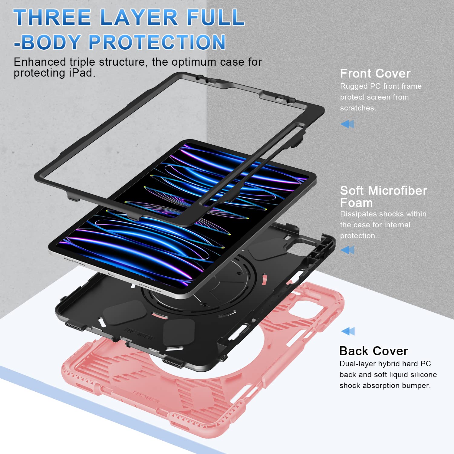 Supfives Case For Ipad Pro 11 2022: Military Grade Shockproof Silicone Case For Ipad Pro 11 4Th Generation  Shoulder Strap  Hand