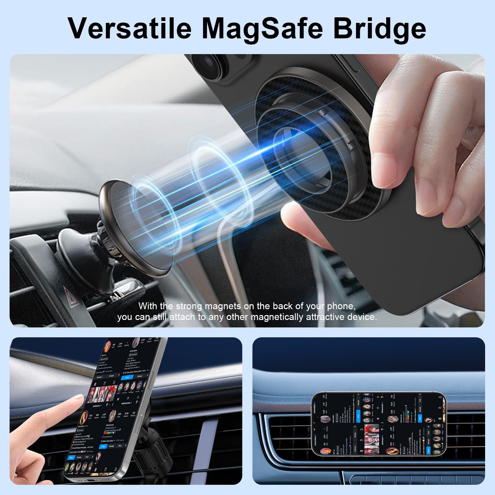 Magnetic Phone Grip Stand Magsafe Ring Holder Gym Finger Ring Magnet Grip Kickstand Dual-Sided Magnetic Car Mount For Iphone 17/