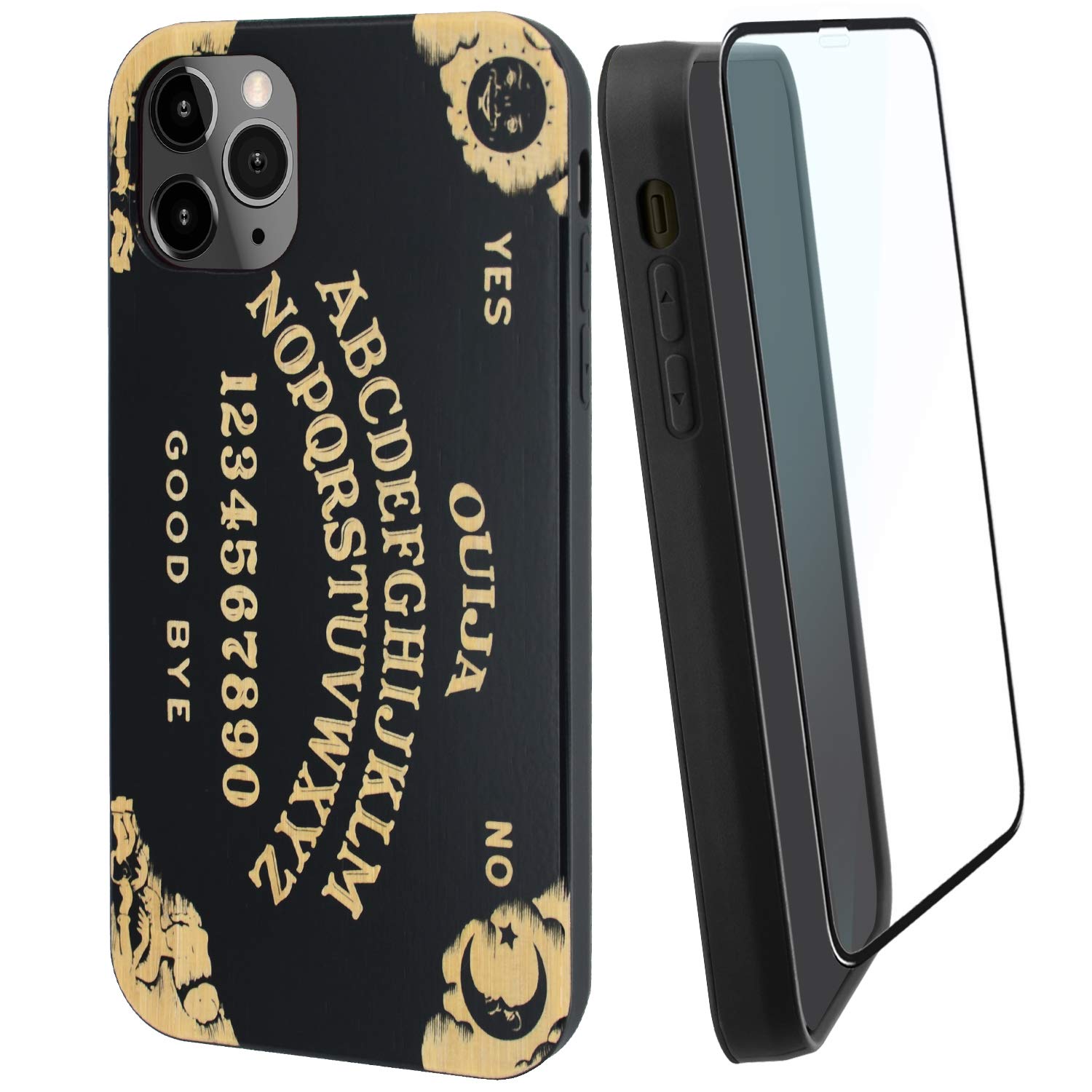 Iproductsus Compatible With Iphone 13 Pro (6.1'') Ouija Board Phone Case And Screen Protector, Cool & Unique Black Bamboo Wooden