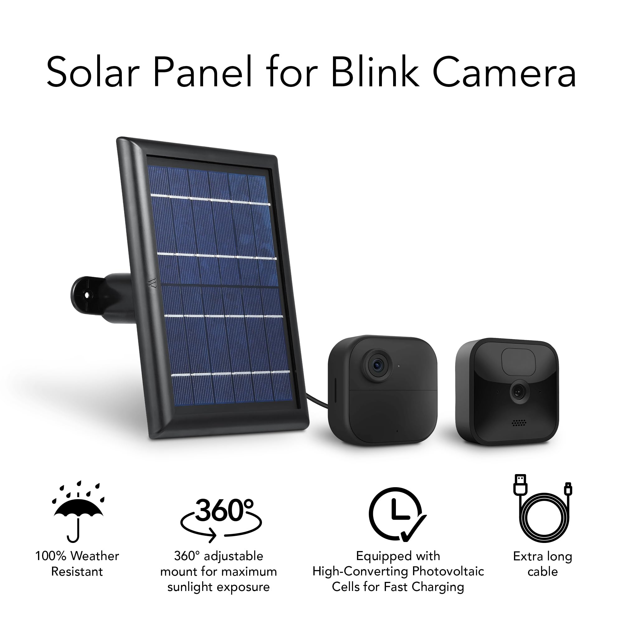 Wasserstein Solar Panel With Internal Battery   Compatible With Blink Outdoor 3/4 (Black) (Camera Not Included)
