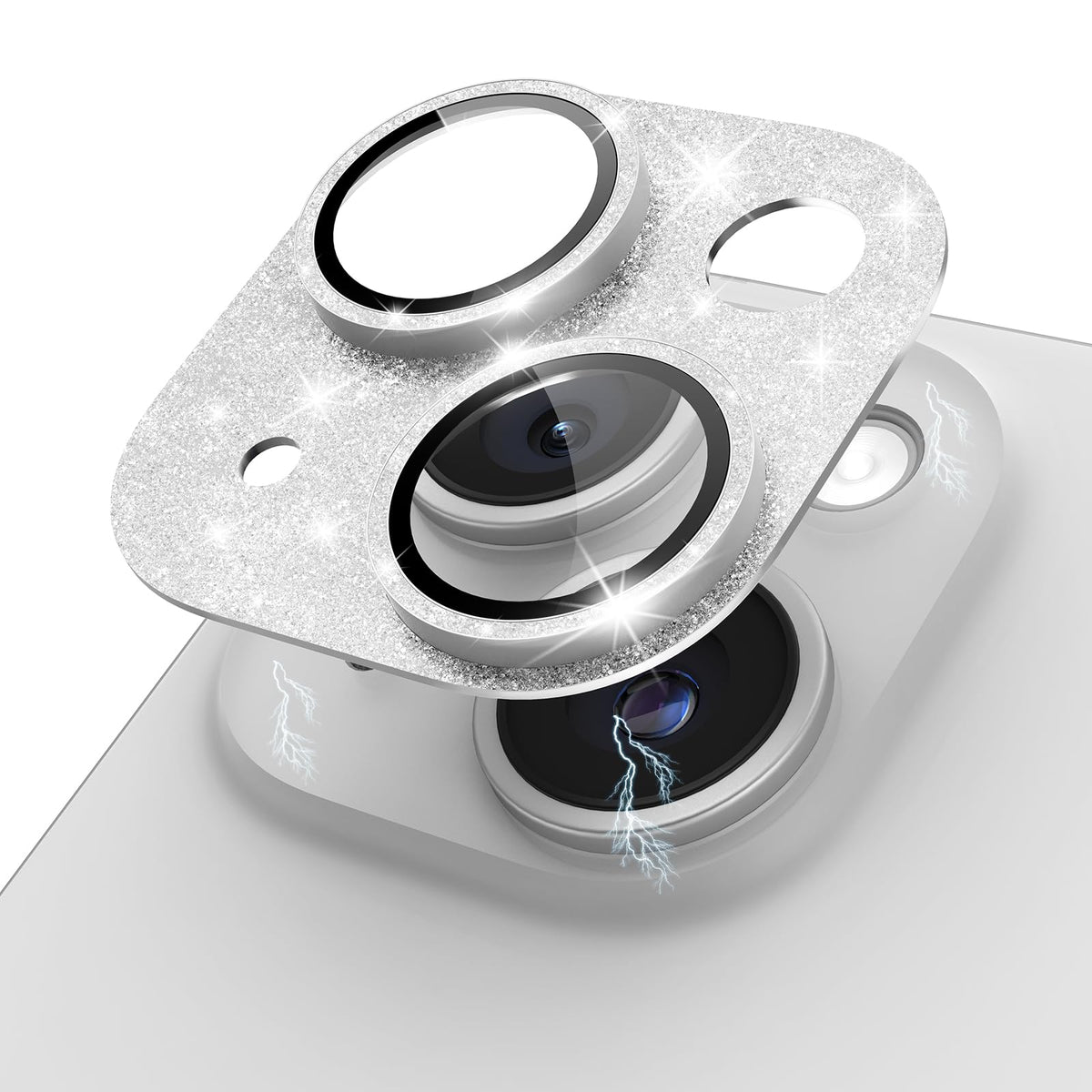 Kanosan For Iphone 15 Plus/Iphone 15 Camera Lens Protector Glitter Plus Aluminium Alloy Ring 9H Tempered Glass Screen Case Frien