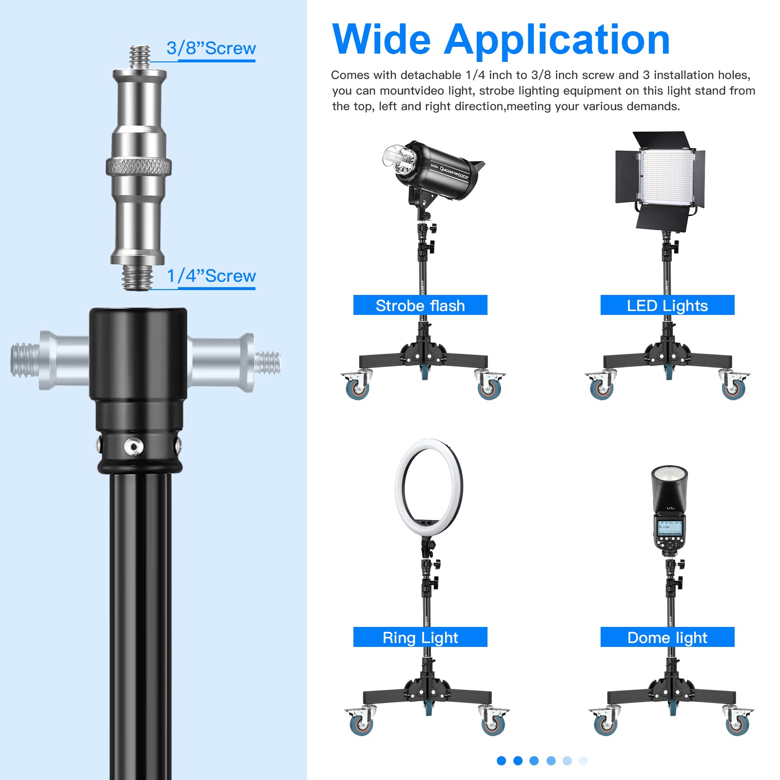 Soonpho 24 31.9'' Removable Foldable Floor Light Stand,Professional Wheeled Light Stand For Studio Flash,Monolight,Low Angle/Tab