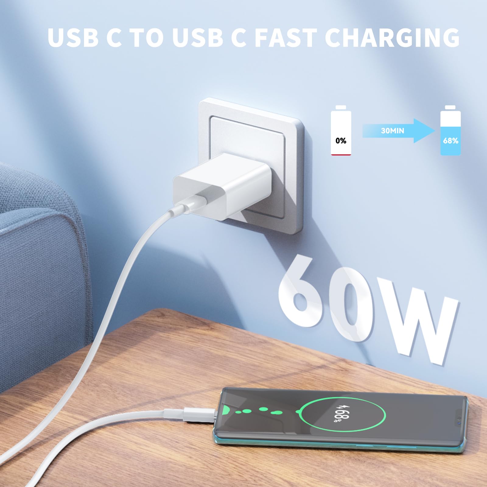 Usb C To Usb C Charging Cable 3Pack,10Ft 60W Fast Charging Usb Type C To Type C Cable Compatible For Iphone 16/15/15 Pro/15 Plus