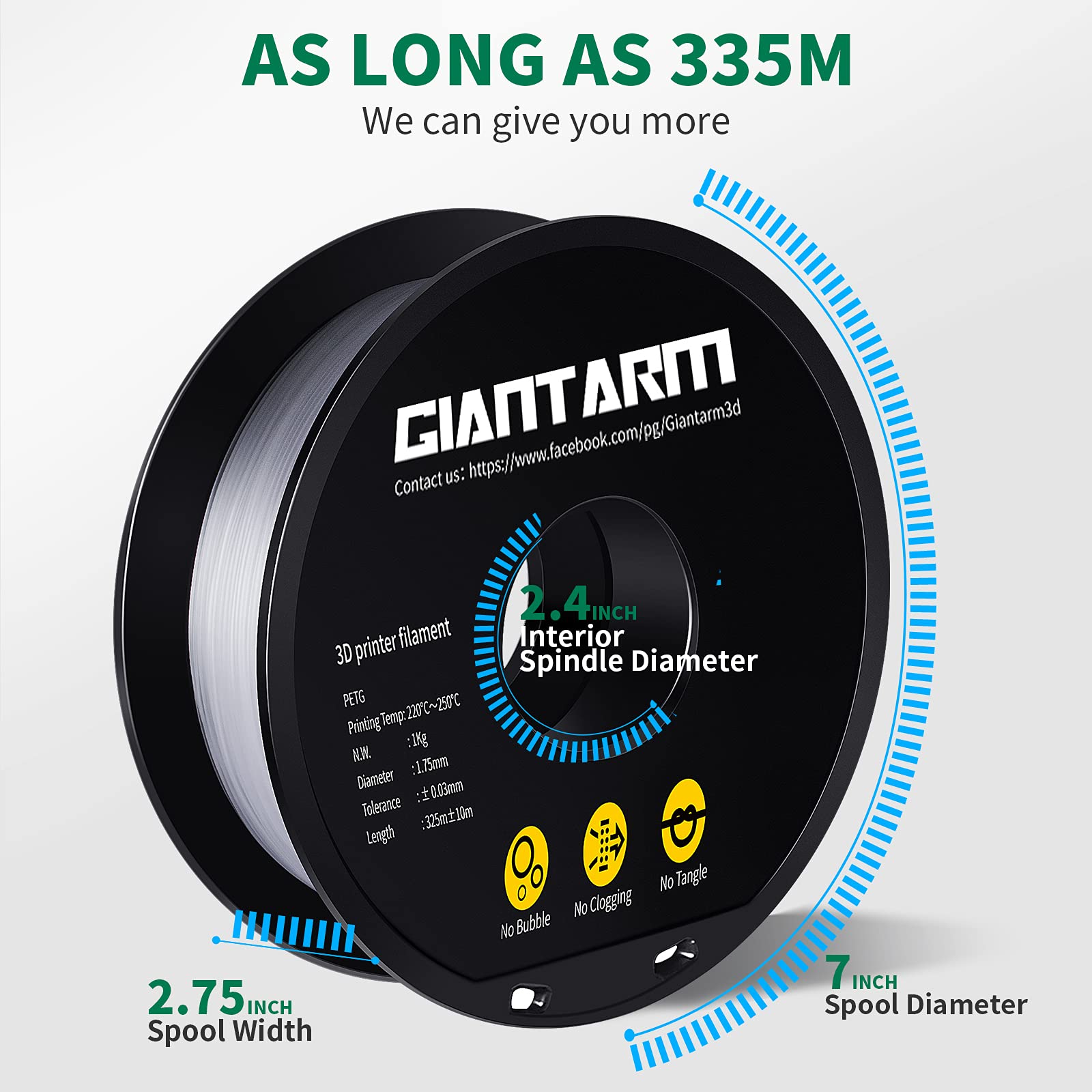 Giantarm Petg Filament 1.75, Clear Transparent Petg Filament 1.75Mm 1Kg(2.2Lb), Toughness Enhanced, Dimensional Accuracy +/ 0.02