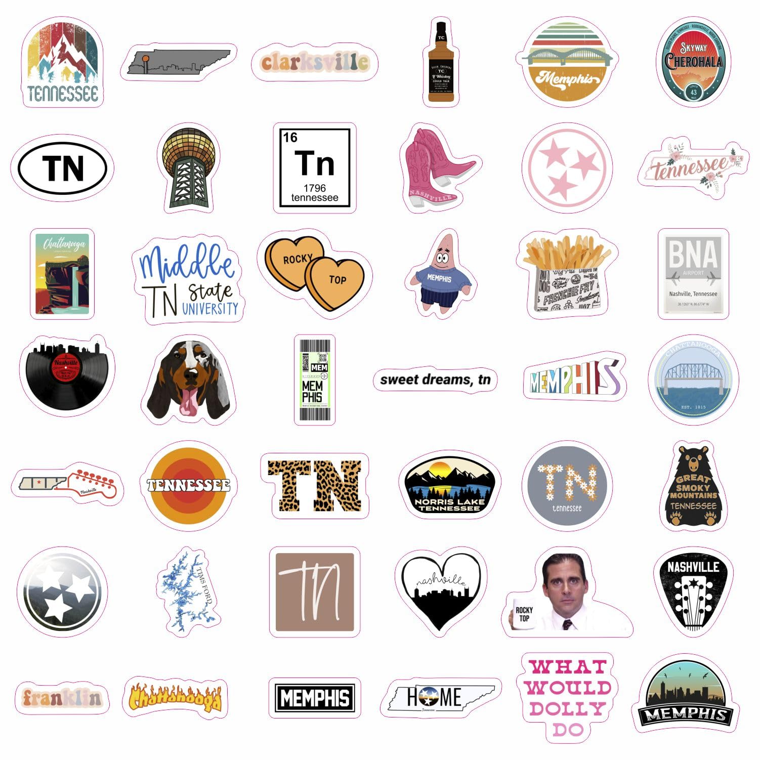 100Pcs Tennessee Stickers For Water Bottle And Laptop   Tennessee Party Favors & Decorations, Waterproof Vinyl Decals, State Pri