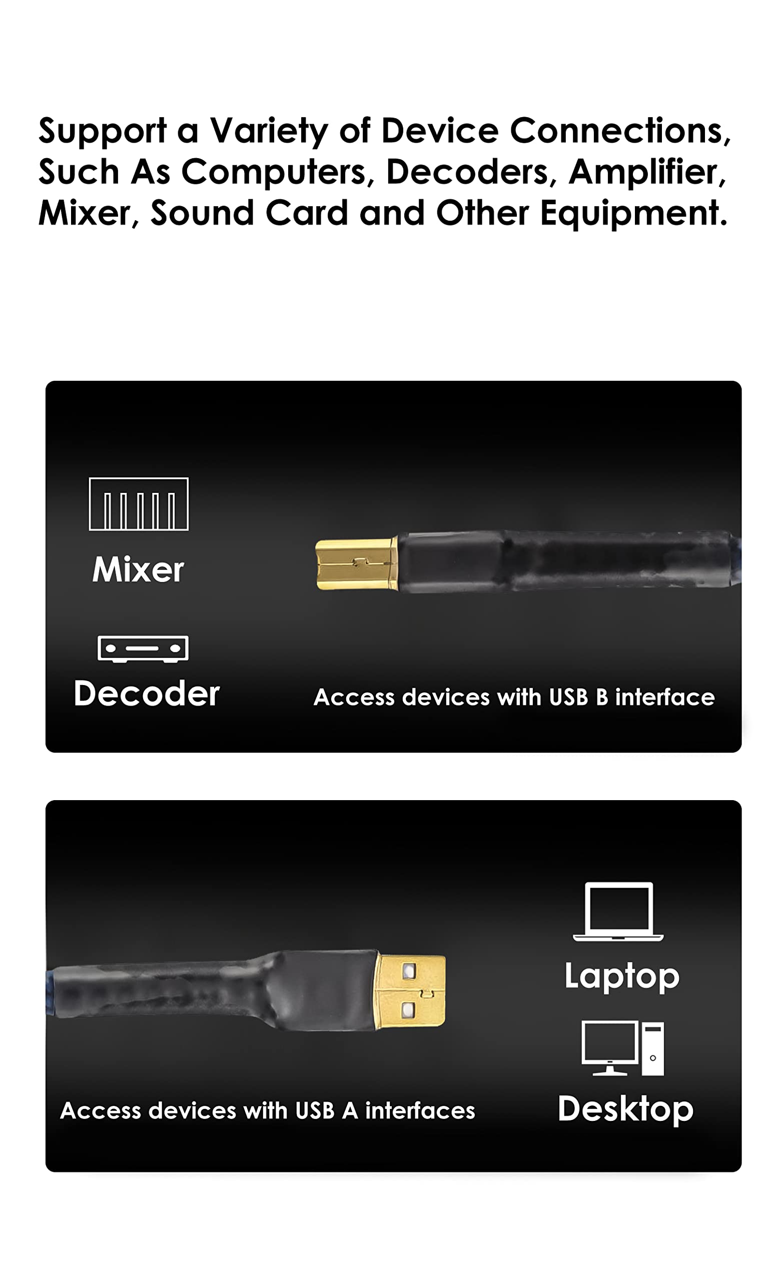 Viborg Hifi Usb Cable 4.9Ft/1.5M Dac A B Occ Digital Ab Audio A To B Hi End Usb Cord For Digital To Analog Converter (Dac)