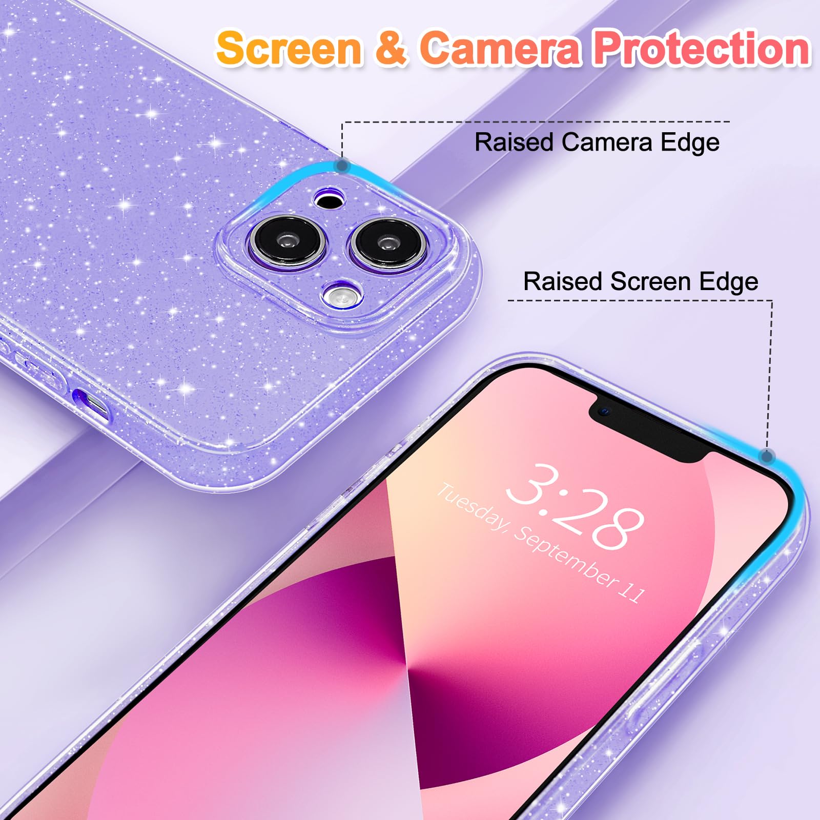 Hython Case For Iphone 13 Mini Case Glitter Cute Sparkly Shiny Bling Sparkle Phone Cases 5.4, Thin Slim Fit Soft Tpu Bumper Shoc