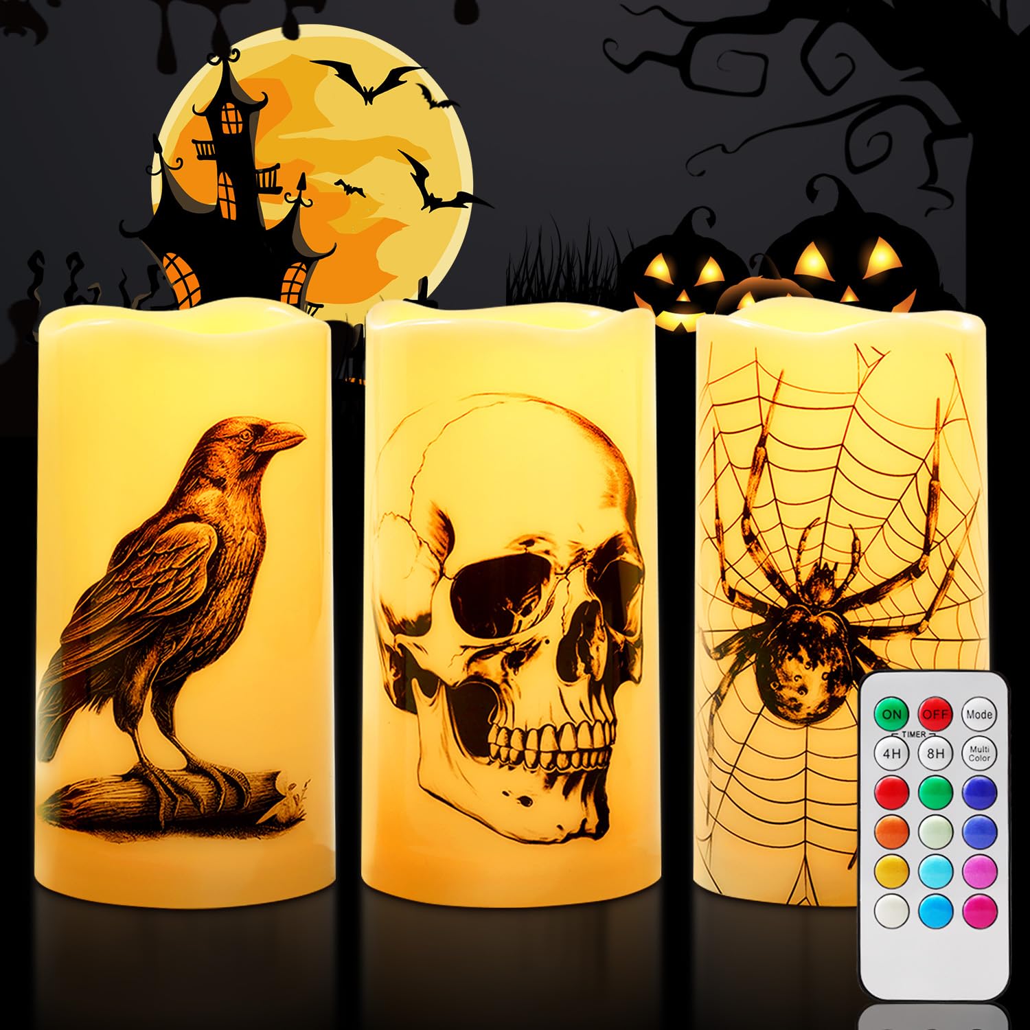Homemory Halloween Candles, Color Changing Flameless Candles, Battery Opeated Candles, Outdoor Waterproof Plastic Candles With R