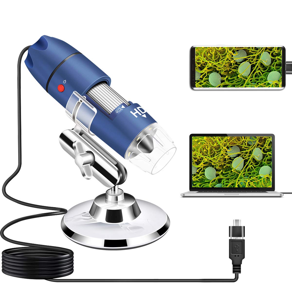 Hd 2Mp Usb Microscope Camera For Android Windows Linux Mac, 40X To 1000X Digital Microscope With Stand & Carrying Case, Portable