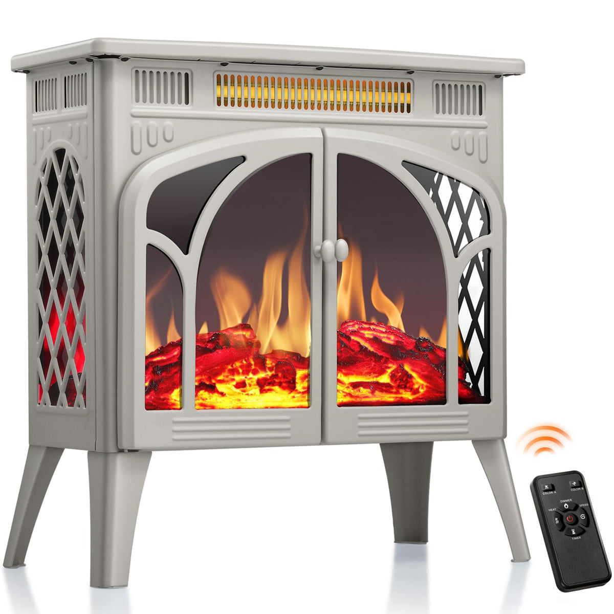 R.W.Flame Electric Fireplace Heater 25 '' With Remote, Cathedral Stylish, Different Flame Effects And Log Set Colors, Adjustable