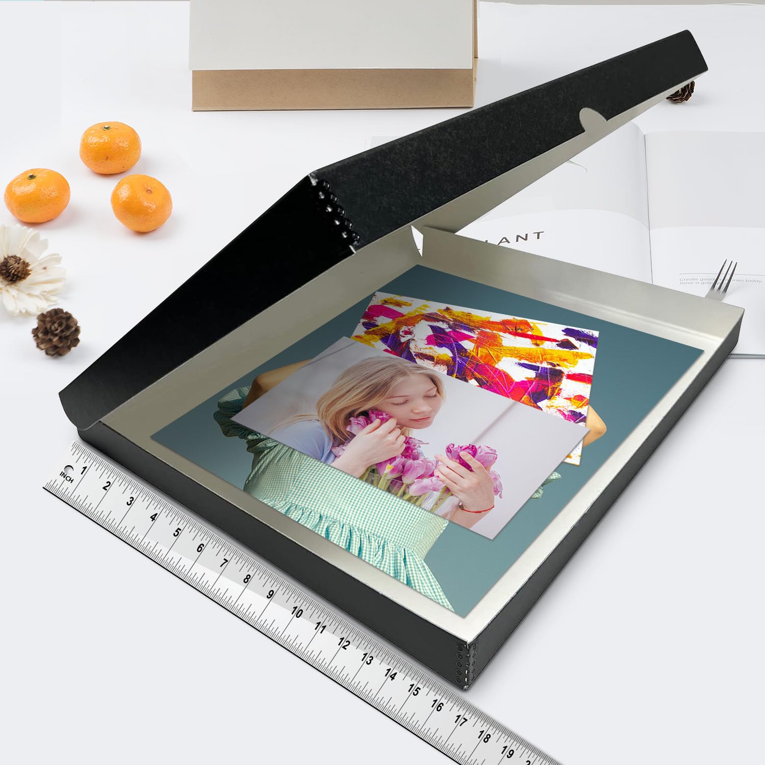 Lineco, Archival Folio Storage Box. Acid Free, Metal Edge Boxboard, Clamshell Lid. 16 X 20 X 1.75 Inches. Preserves And Organize, Stores Photos, Documents, Craft, Prints, Diy. Black, Pack Of 2