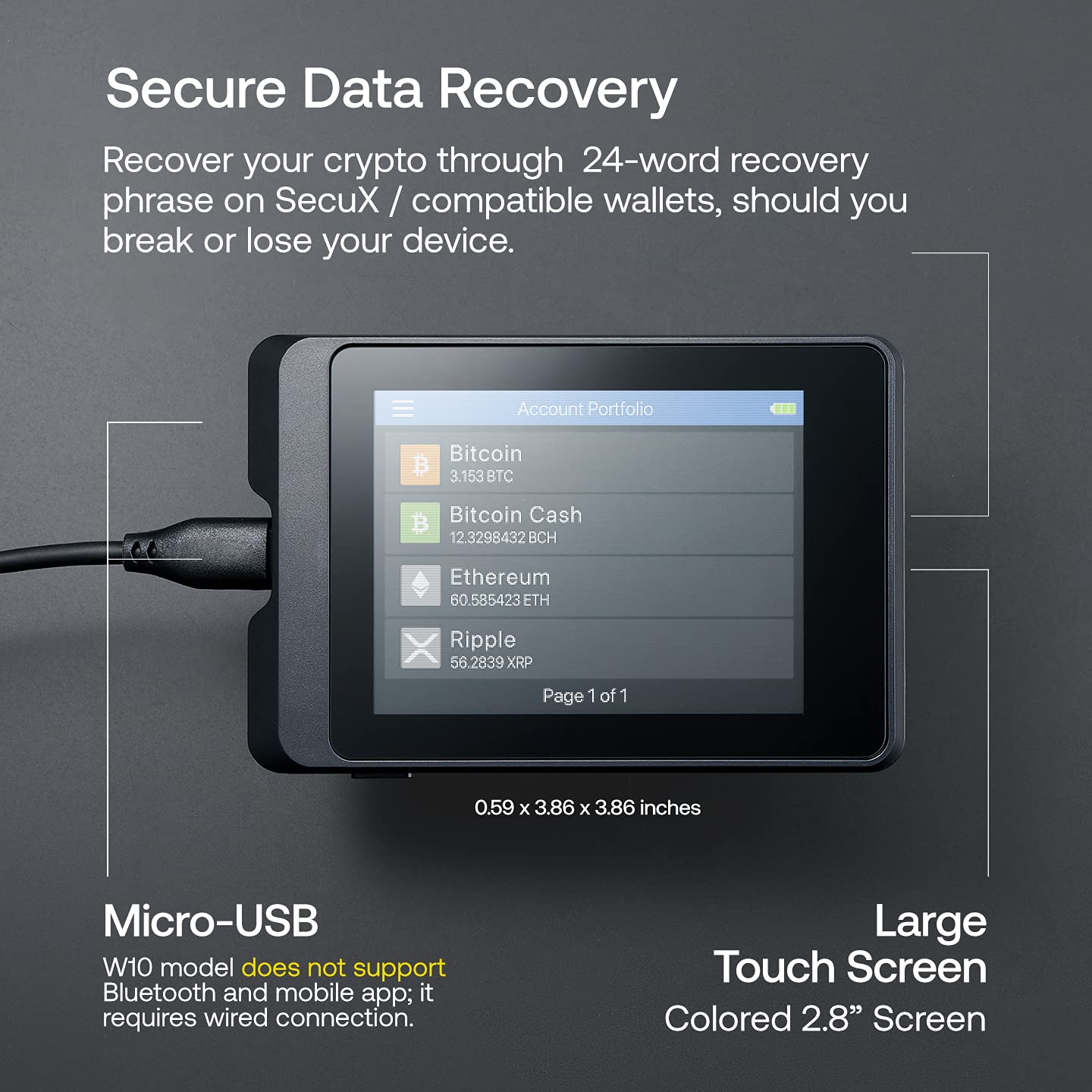 Secux W10 Crypto-Asset Hardware Wallet - The Ideal Solution For Safely Storing Your Bitcoin, Ethereum, Ripple, Litecoin, Bitcoin