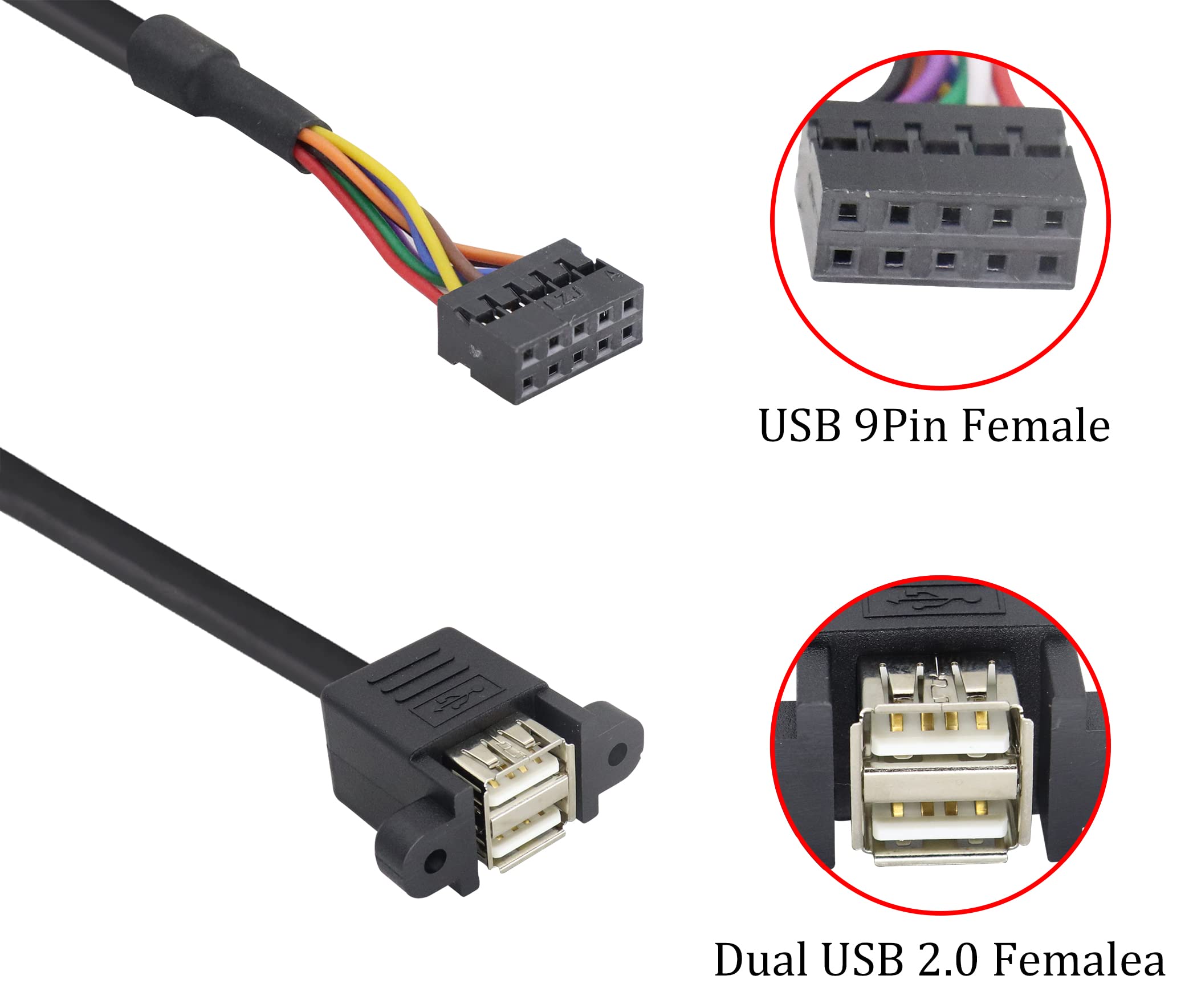 Hcfeng Dupont 9Pin Usb 2.0 Port Multiplier Splitter Adapter Cable Usb 2.0A Dual Ports Female Screw Panel Mount To Motherboard 9P