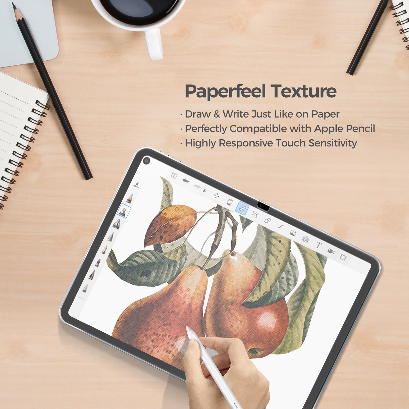 Procase 1 Pack Tempered Paper Screen Protector For Ipad 10Th Generation With 3 Pack Camera Lens Protector, Feel Like Paper Glass