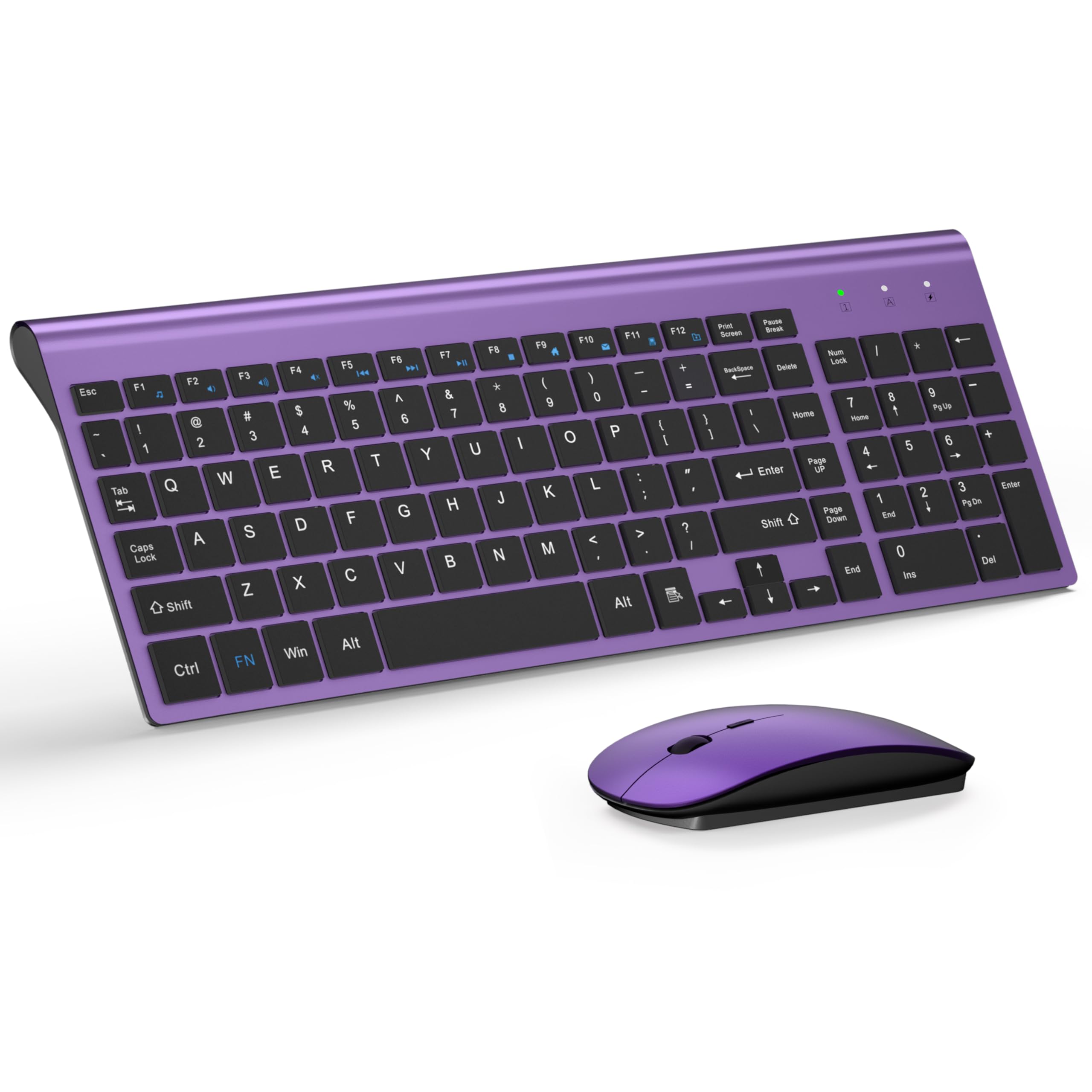 Wireless Keyboard And Mouse Ultra Slim Combo, Topmate 2.4G Silent Compact Usb 2400Dpi Mouse And Scissor Switch Keyboard Set With Cover, 2 Aa And 2 Aaa Batteries, For Pc/Laptop/Windows/Mac Purple Black