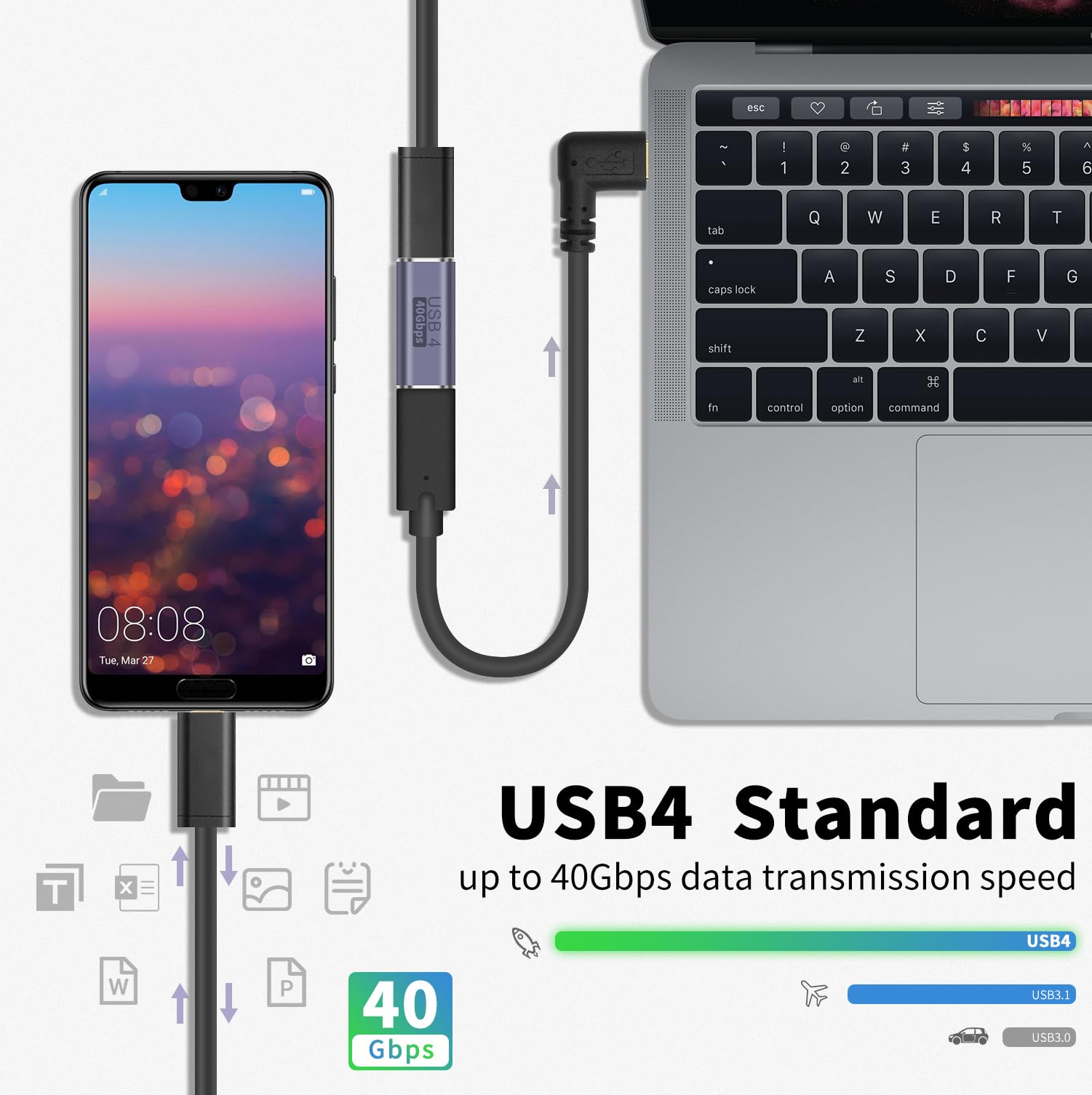 Poyiccot Usb C Female To Female Adapter, Usb C Coupler 240W, 40Gbps 90 Degree Usb Type C Coupler With 8K Video Display Compatible For Thunderbolt 4/3, Macbook Pro And Phones (2Pack)