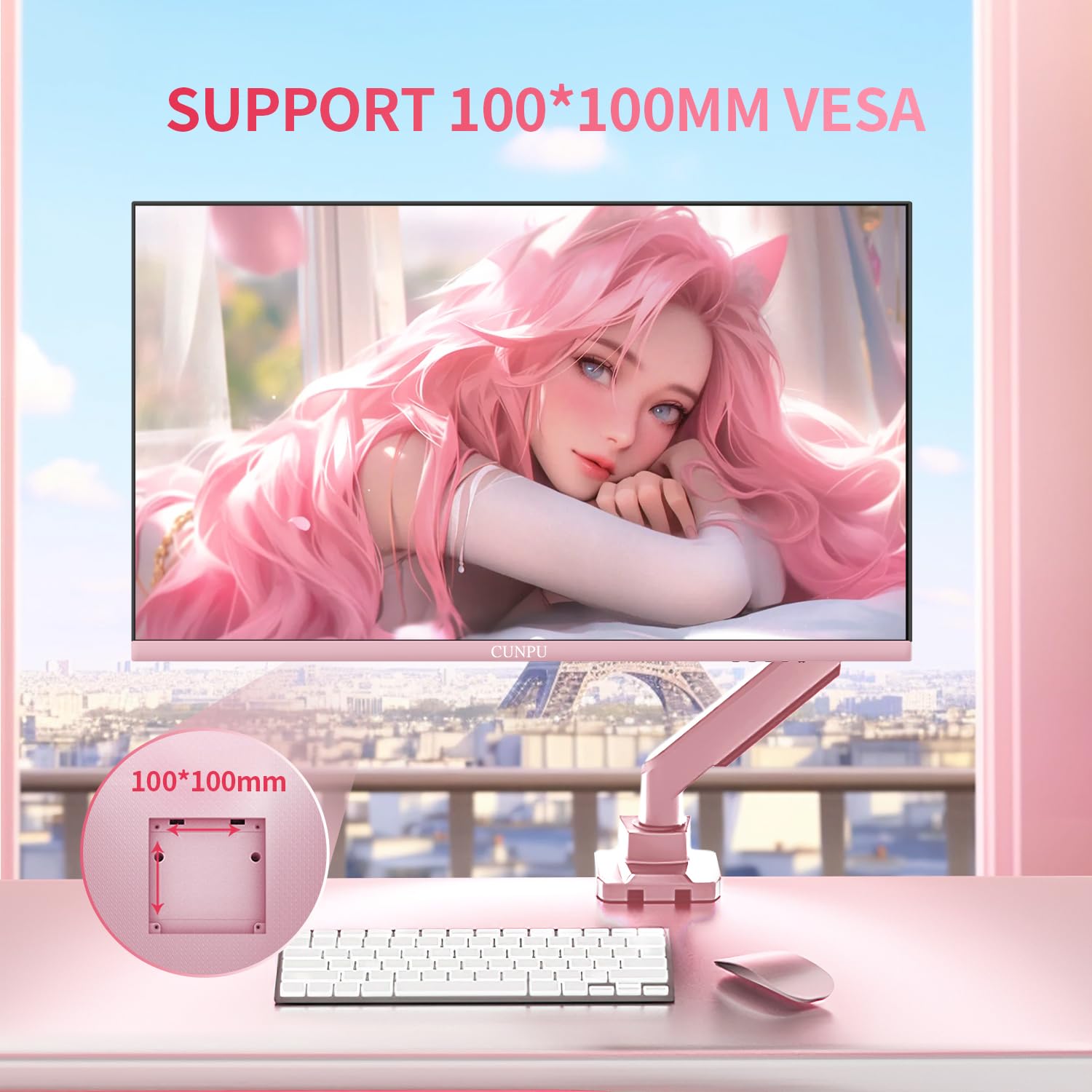 Cunpu 27 Inch Pastel Pink Gaming Monitor Qhd 2560X1440 180Hz 1Ms Gtg Fast Ips Computer Monitor, 90% Dci P3, Adaptive Sync, Built