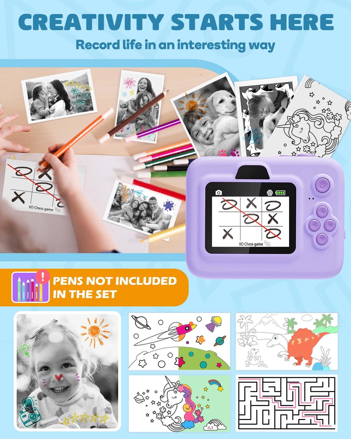 Anchioo Thermal Paper 10 Paper Rolls For Kids Instant Print Camera, Hd Printing Receipt Paper Set Portable Refill Paper