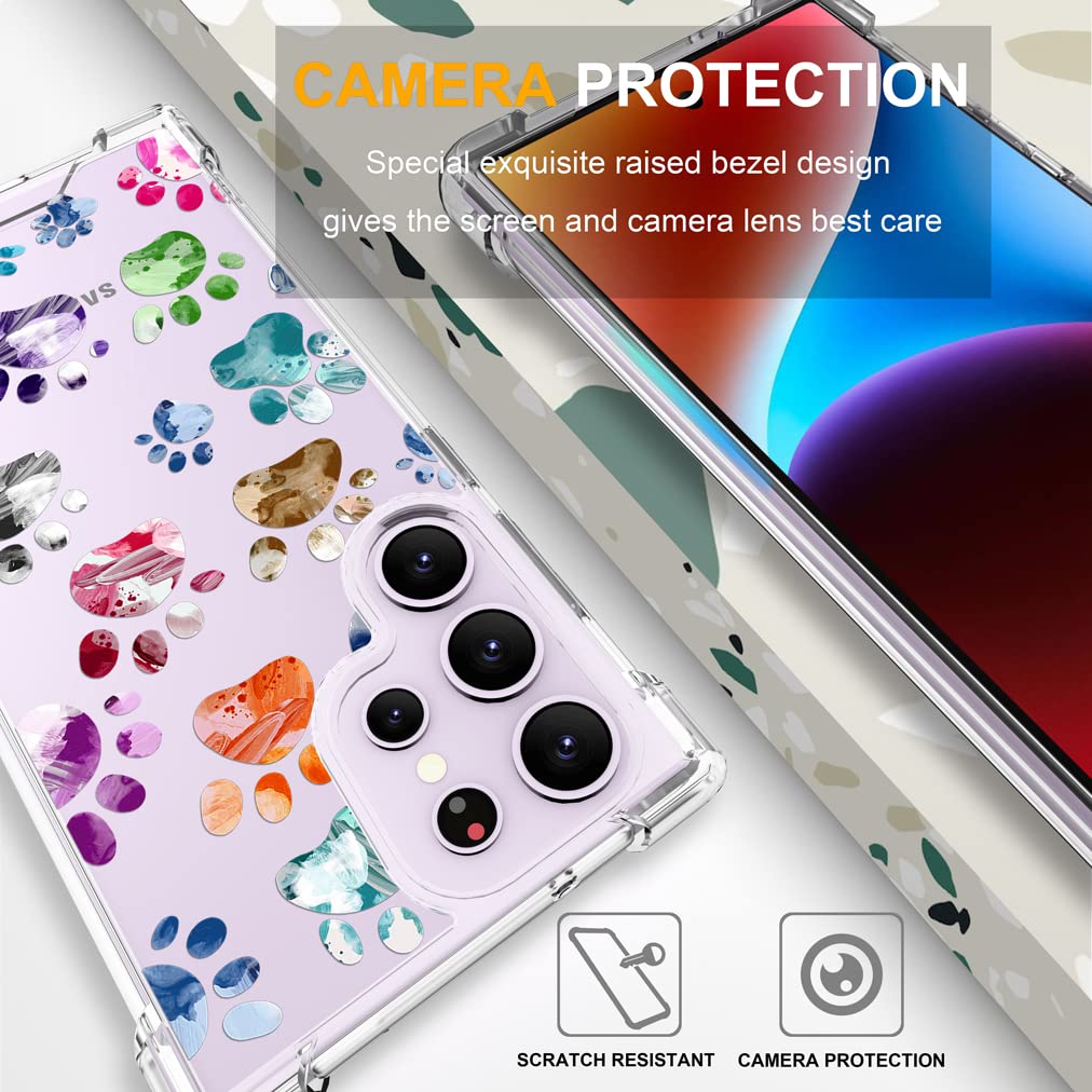 ENDIY Samsung Galaxy S23 Ultra Clear Phone Case Dog Paw Design TPU PC Slim Fit