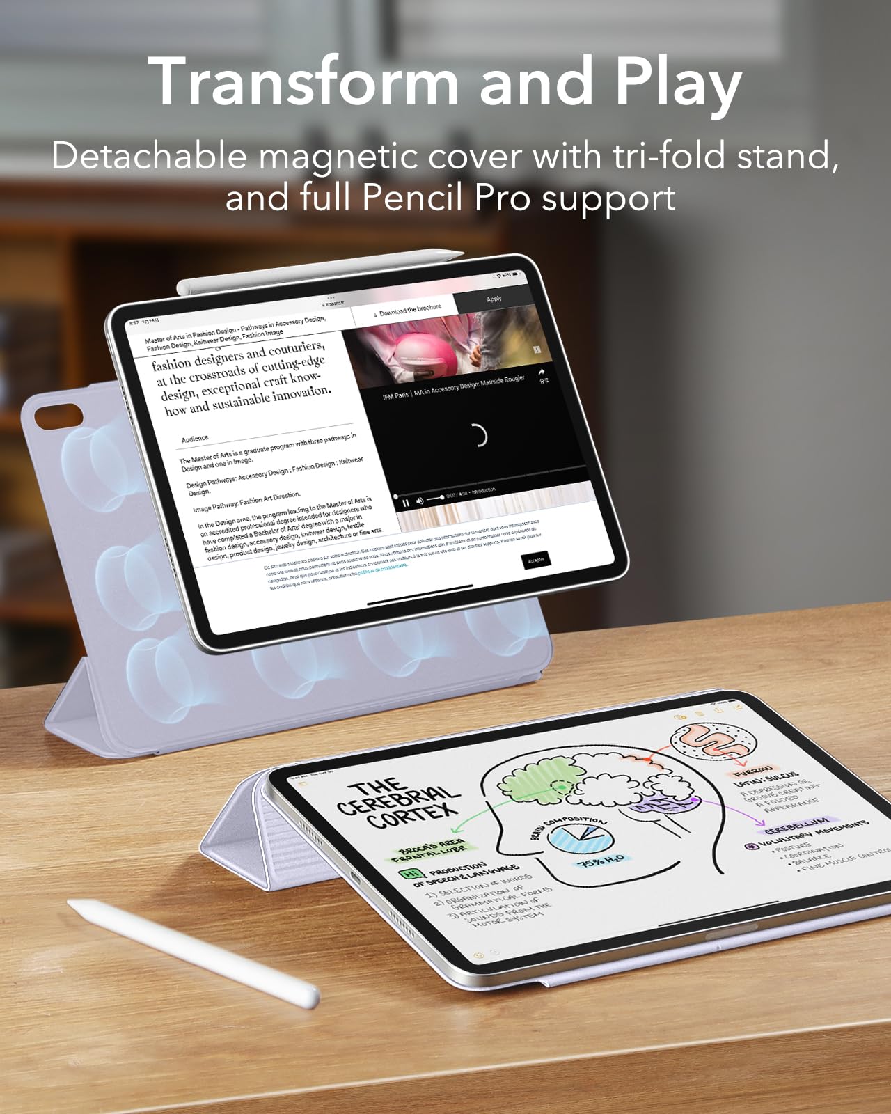 Esr For Ipad Air 11 Inch Case M3/M2 (2025/2024), Ipad Air 5Th/4Th Gen (2022/2020), Powerful Magnetic Attachment, Slim Trifold Stand Case, Auto Wake/Sleep, Durable Protection, Light Purple